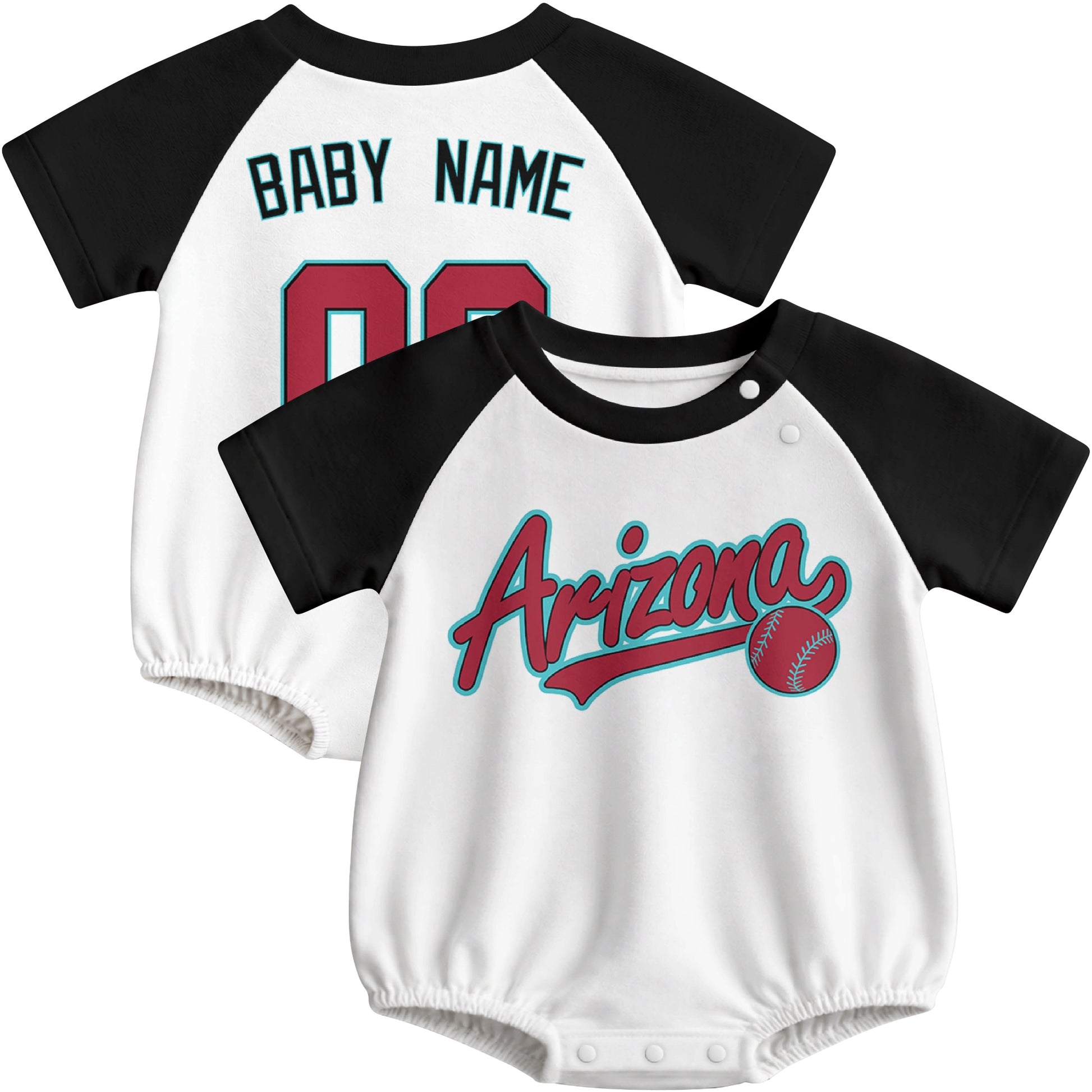Arizona baseball baby bodysuit front and back view in White color style
