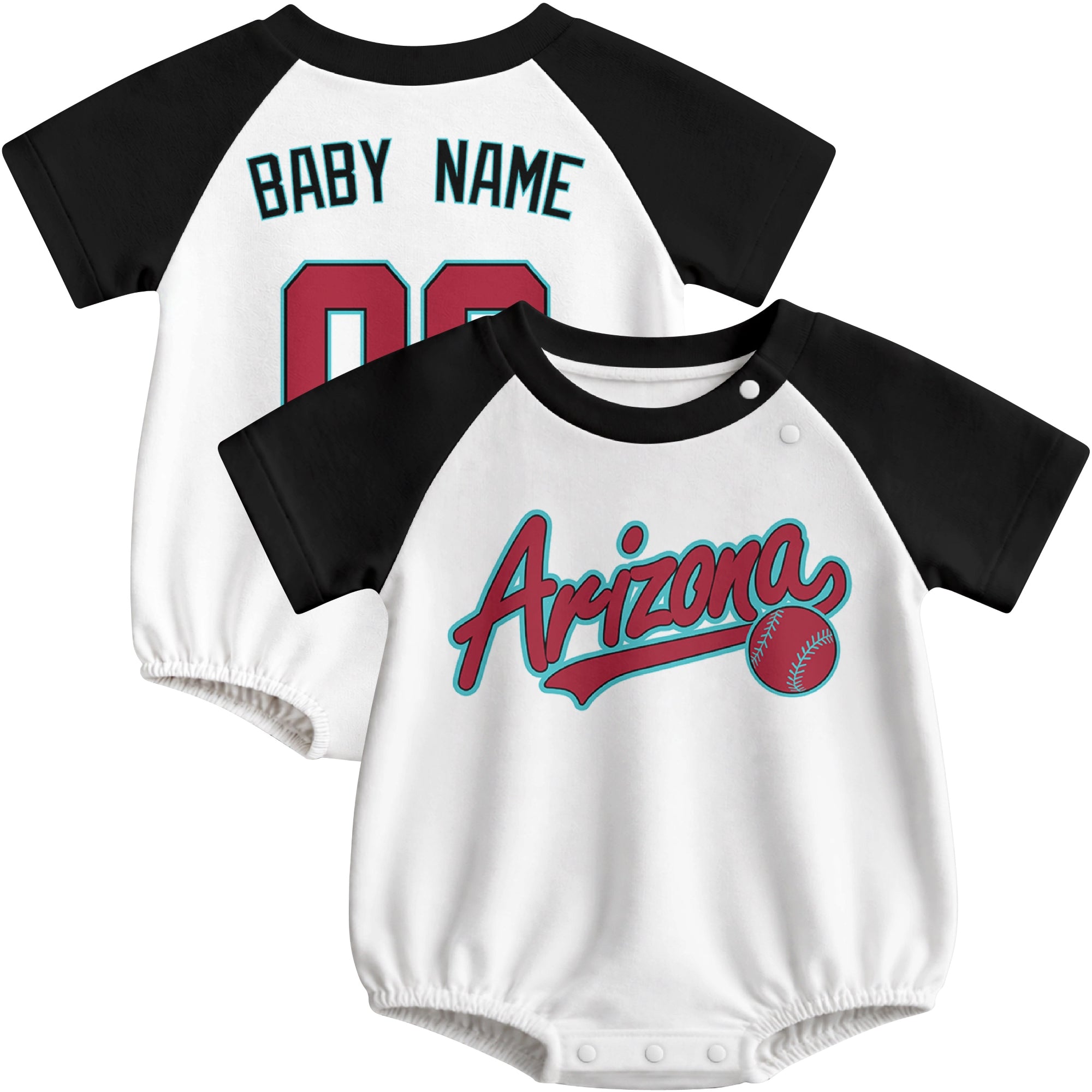 Arizona baseball baby bodysuit front and back view in White color style