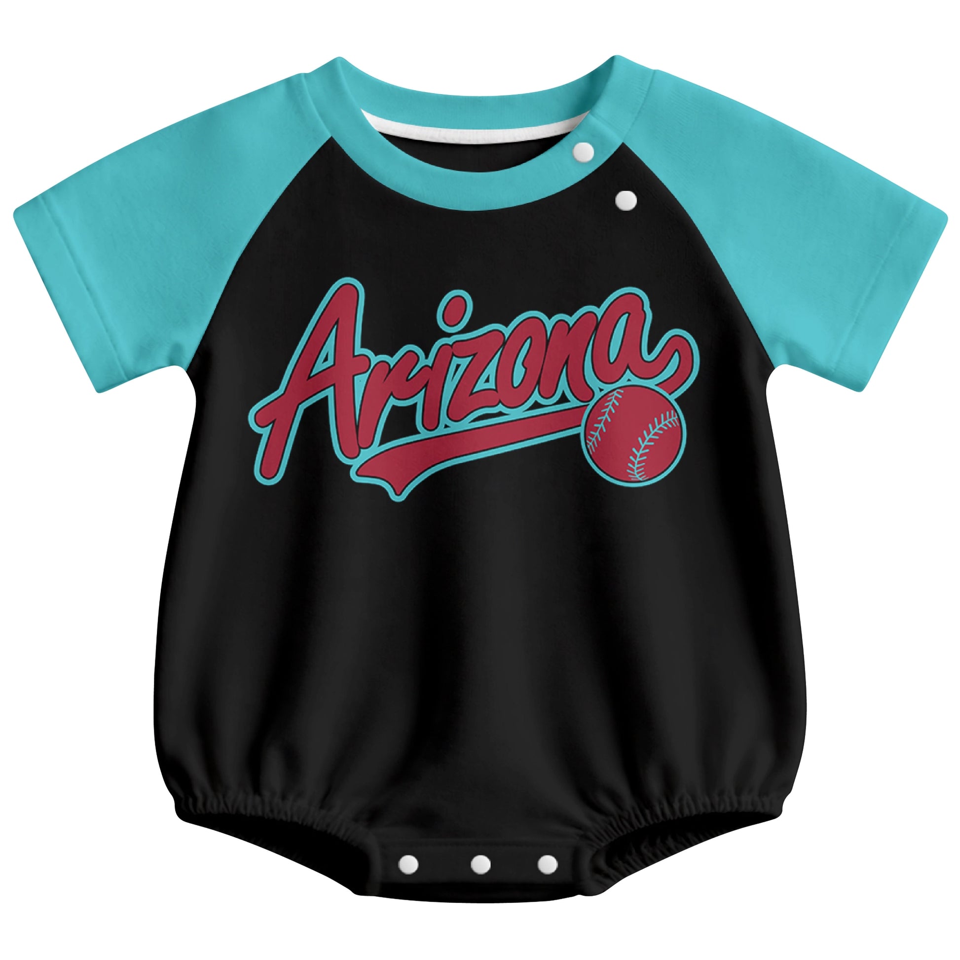 Arizona baseball baby bodysuit front view in Black color style