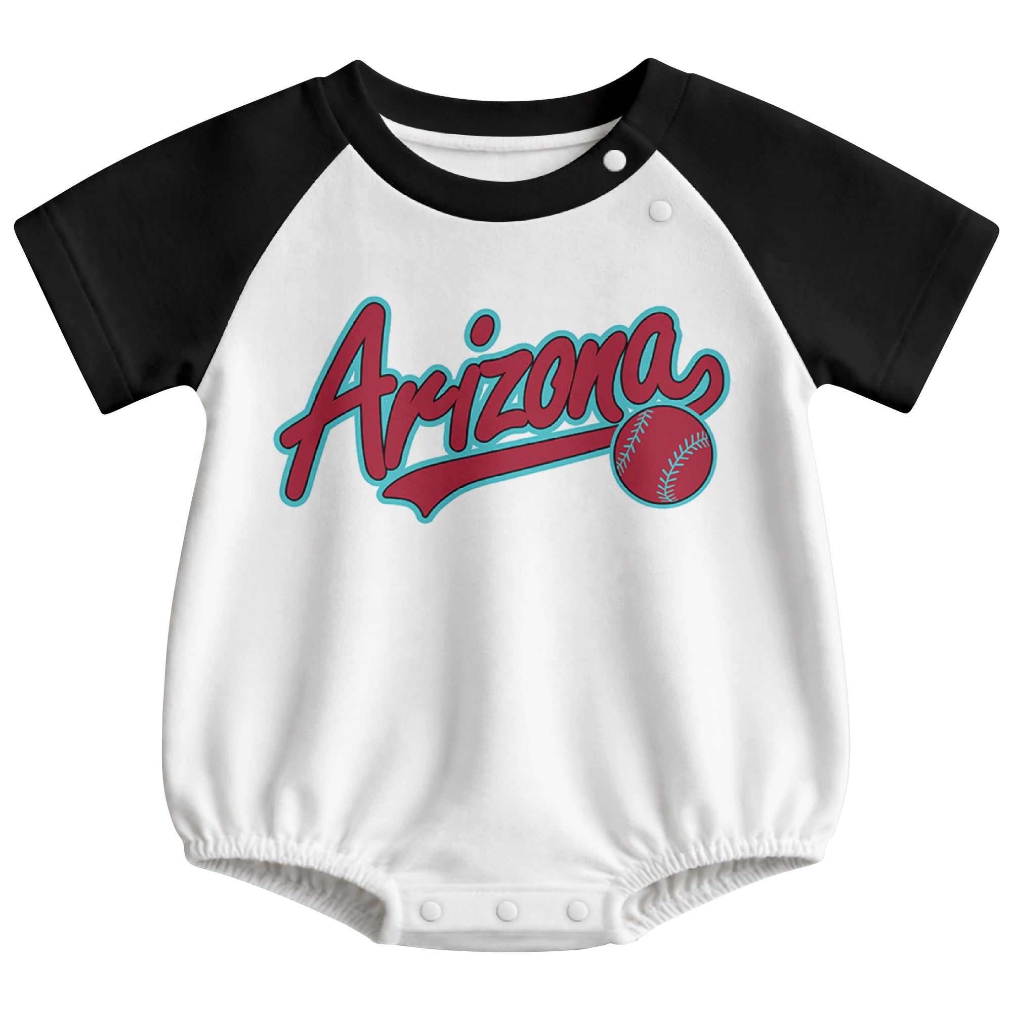 Arizona baseball baby bodysuit front view in White color style