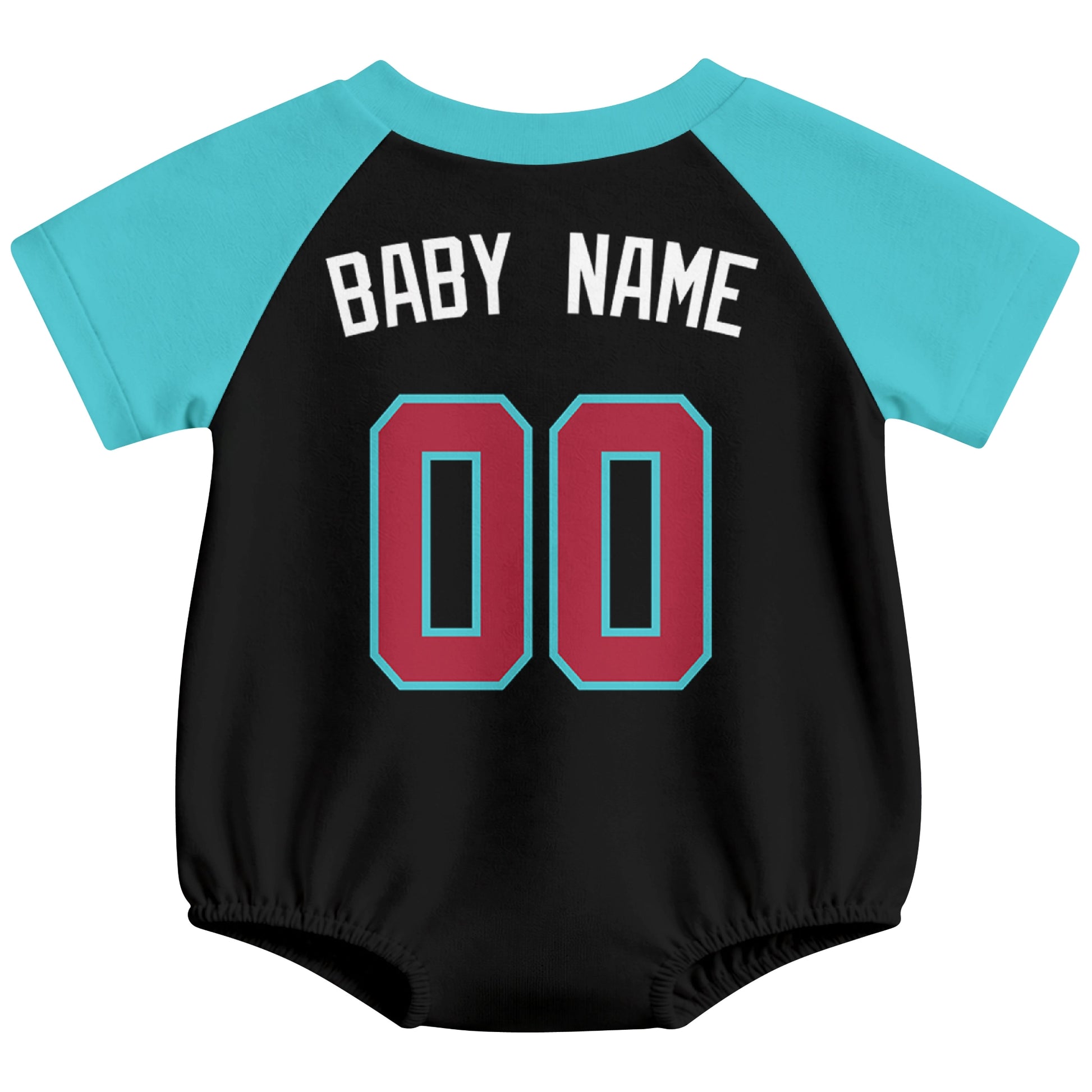 Arizona baseball baby bodysuit back view in Black color style with custom baby name and number