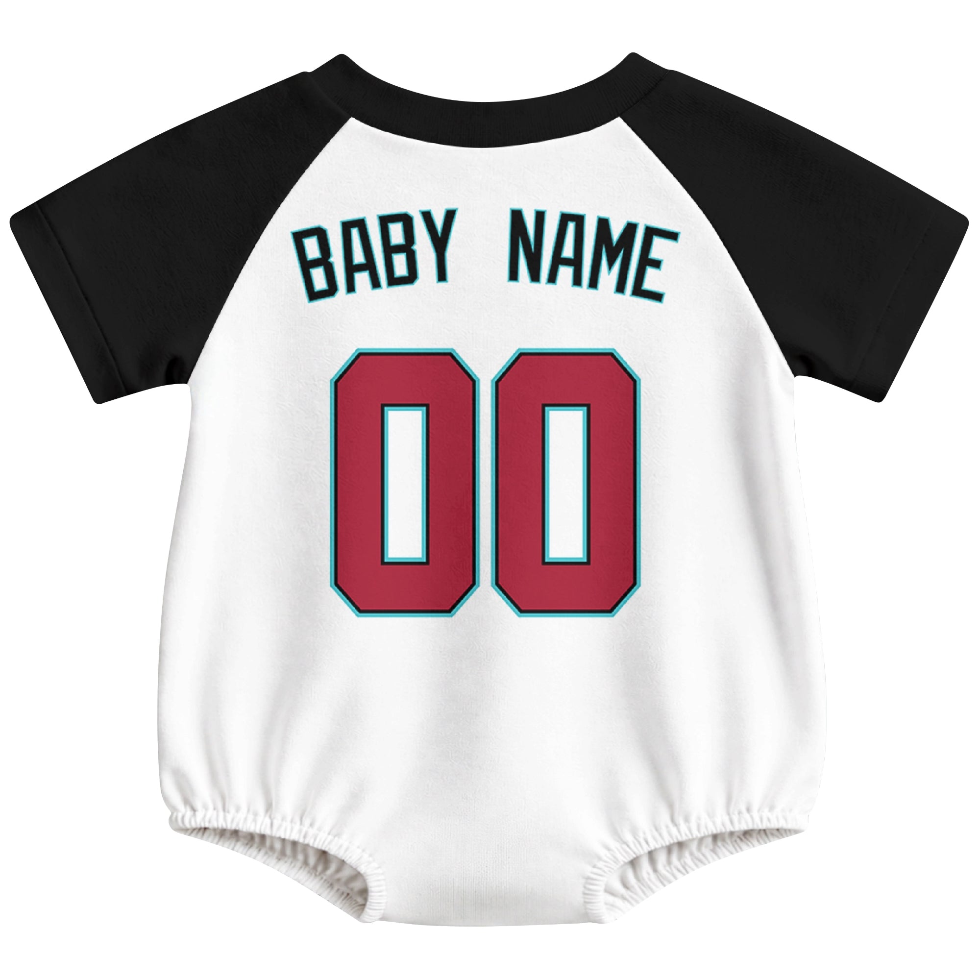 Arizona baseball baby bodysuit back view in White color style with custom baby name and number