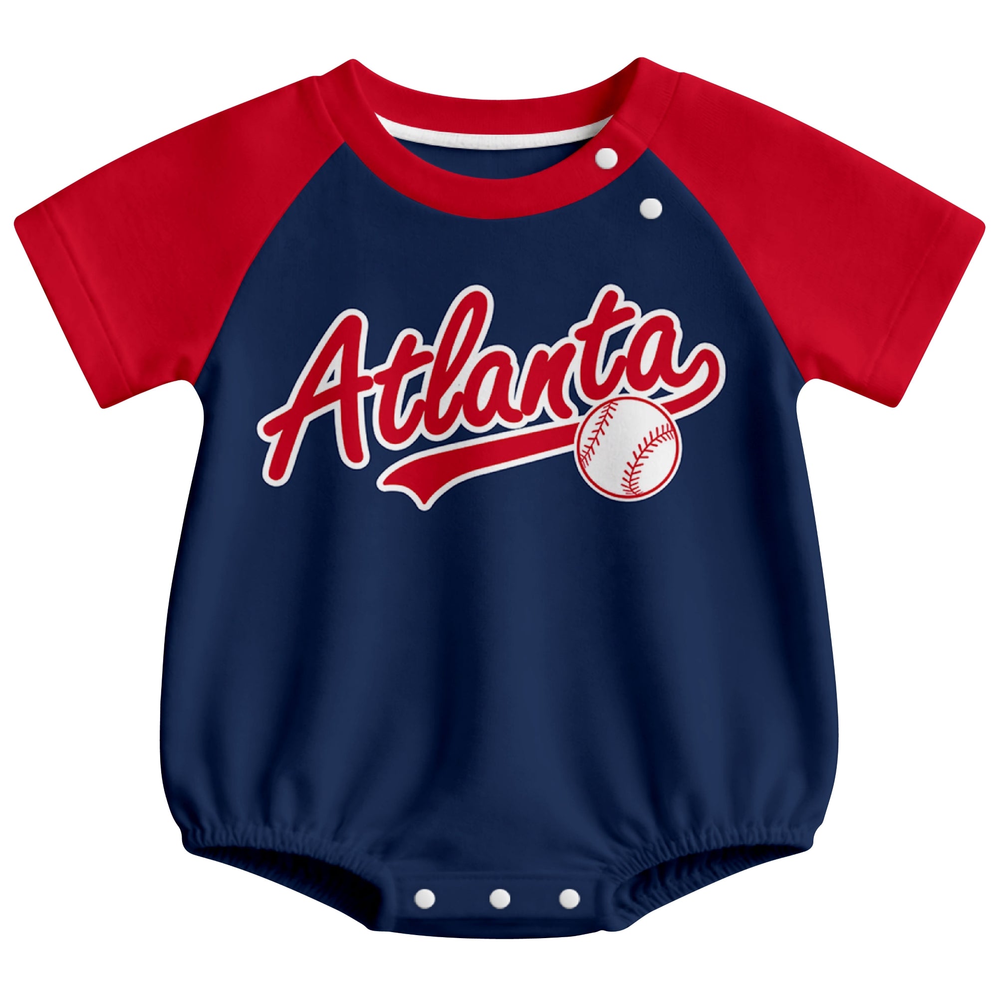 Atlanta baseball baby bodysuit front view in Navy color style