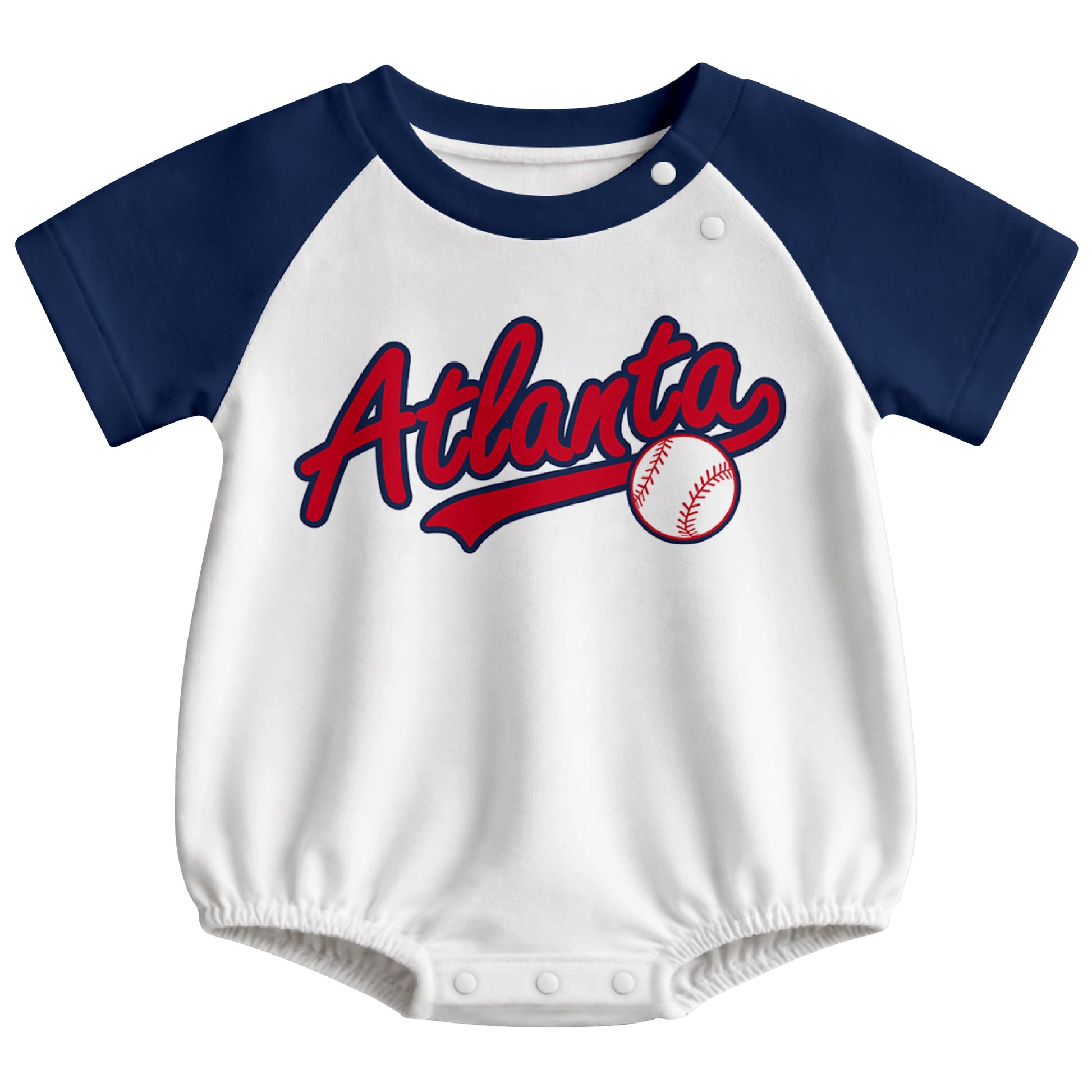Atlanta baseball baby bodysuit front view in White color style