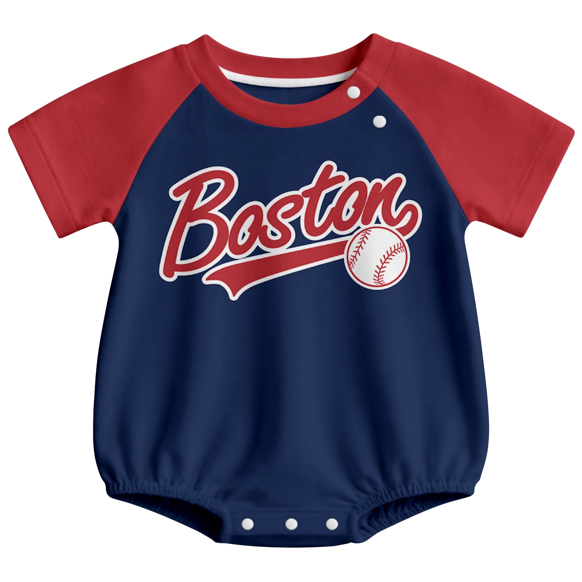 Boston baseball baby bodysuit front view in Navy color style