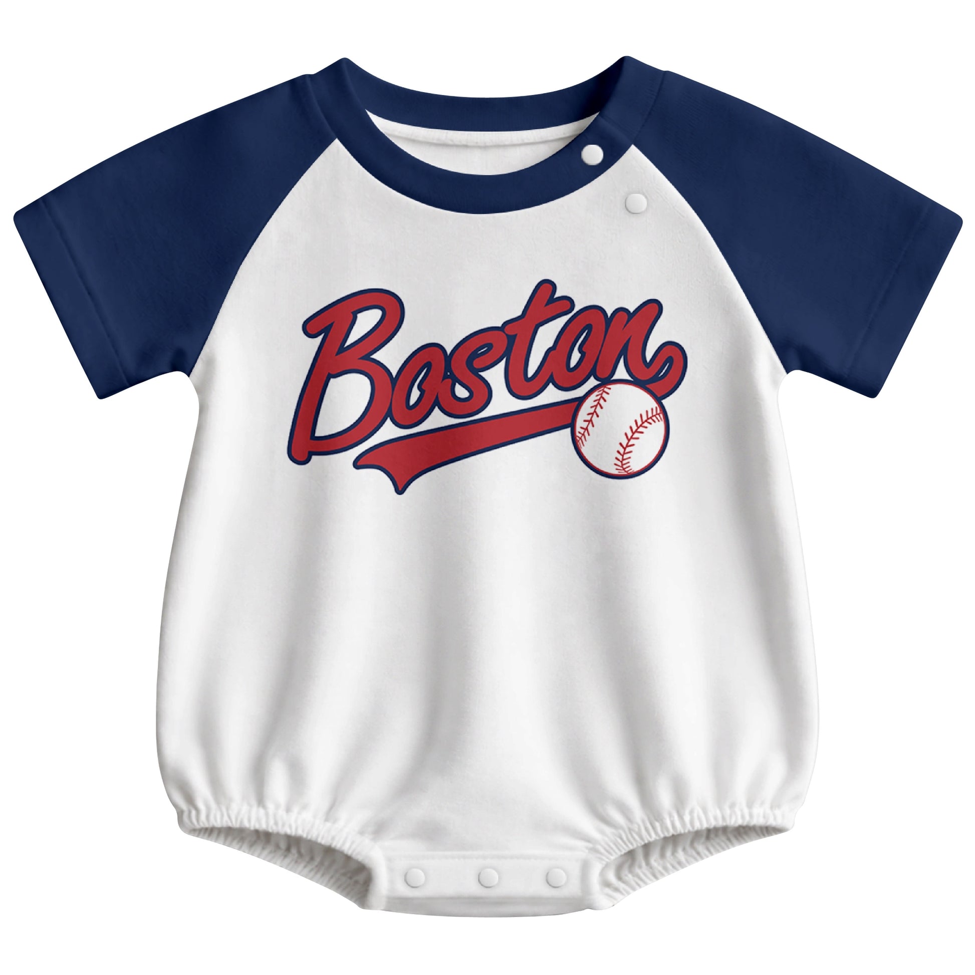 Boston baseball baby bodysuit front view in White color style