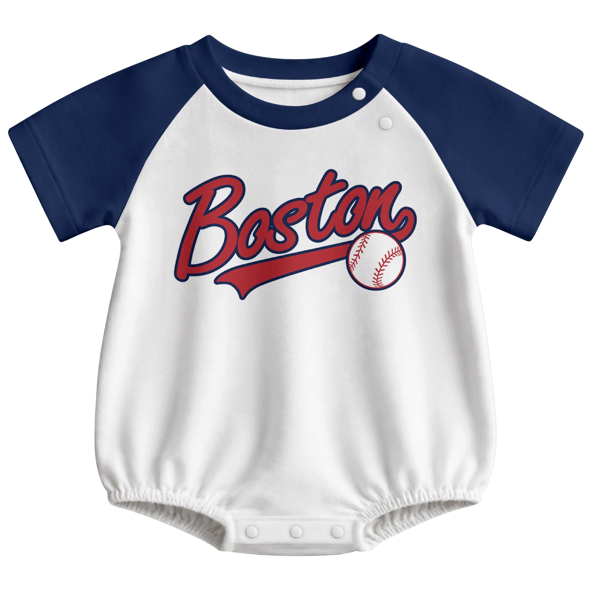 Boston baseball baby bodysuit front view in White color style