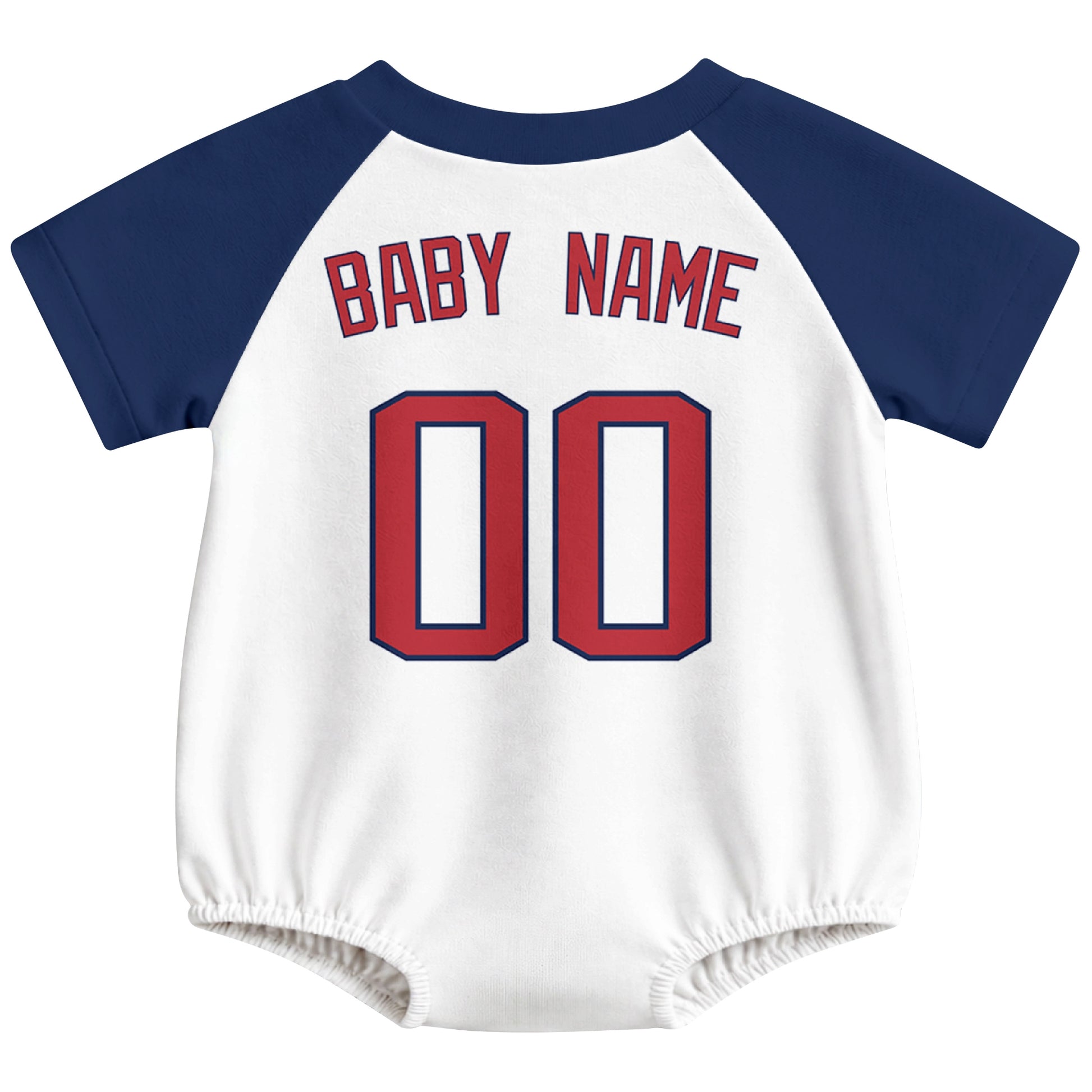 Boston baseball baby bodysuit back view in White color style with custom baby name and number