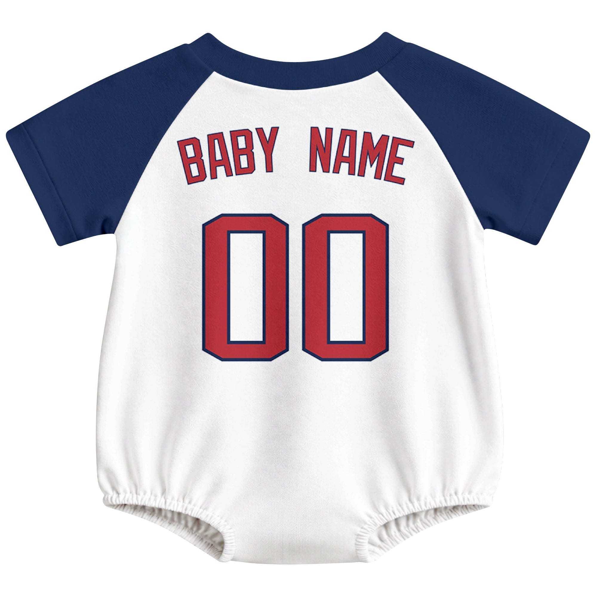 Boston baseball baby bodysuit back view in White color style with custom baby name and number