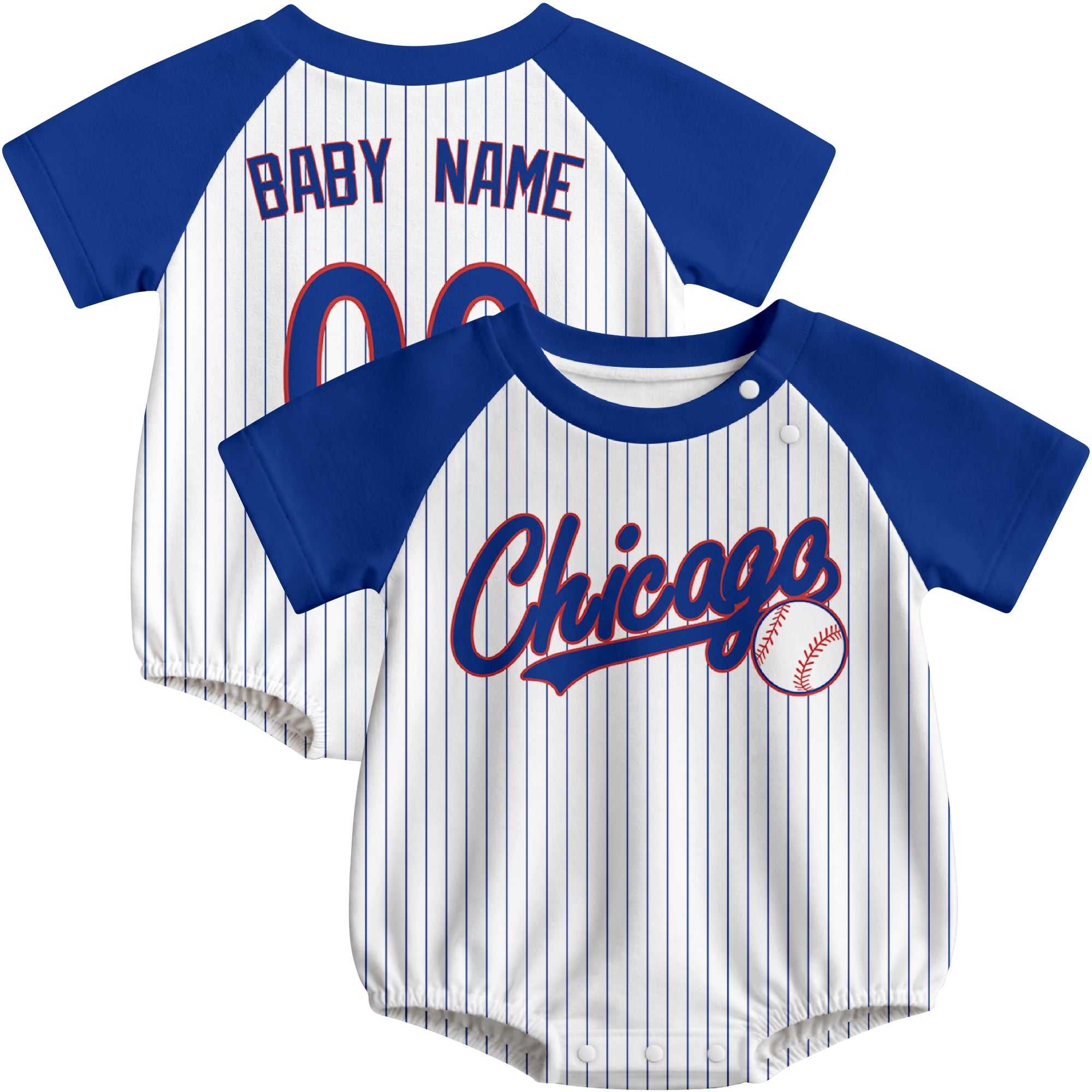 Chicago C baseball baby bodysuit front and back view in White color style