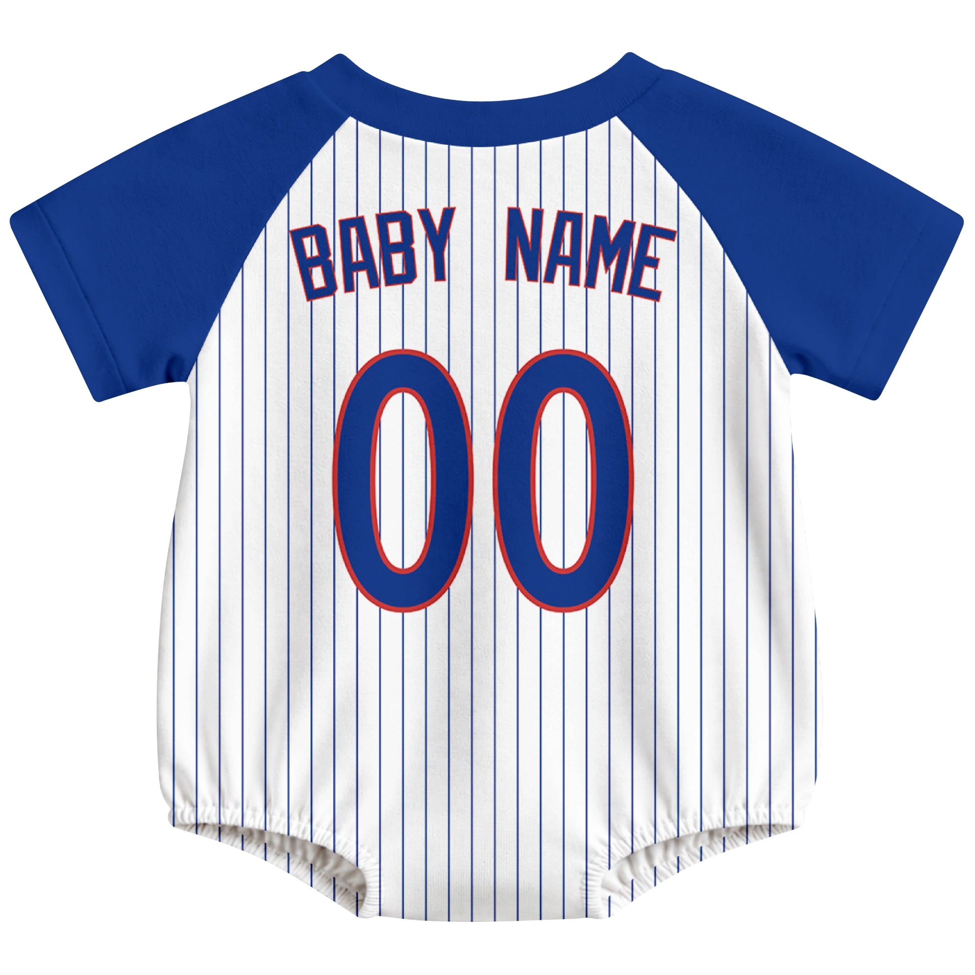 Chicago C baseball baby bodysuit back view in White color style with custom baby name and number