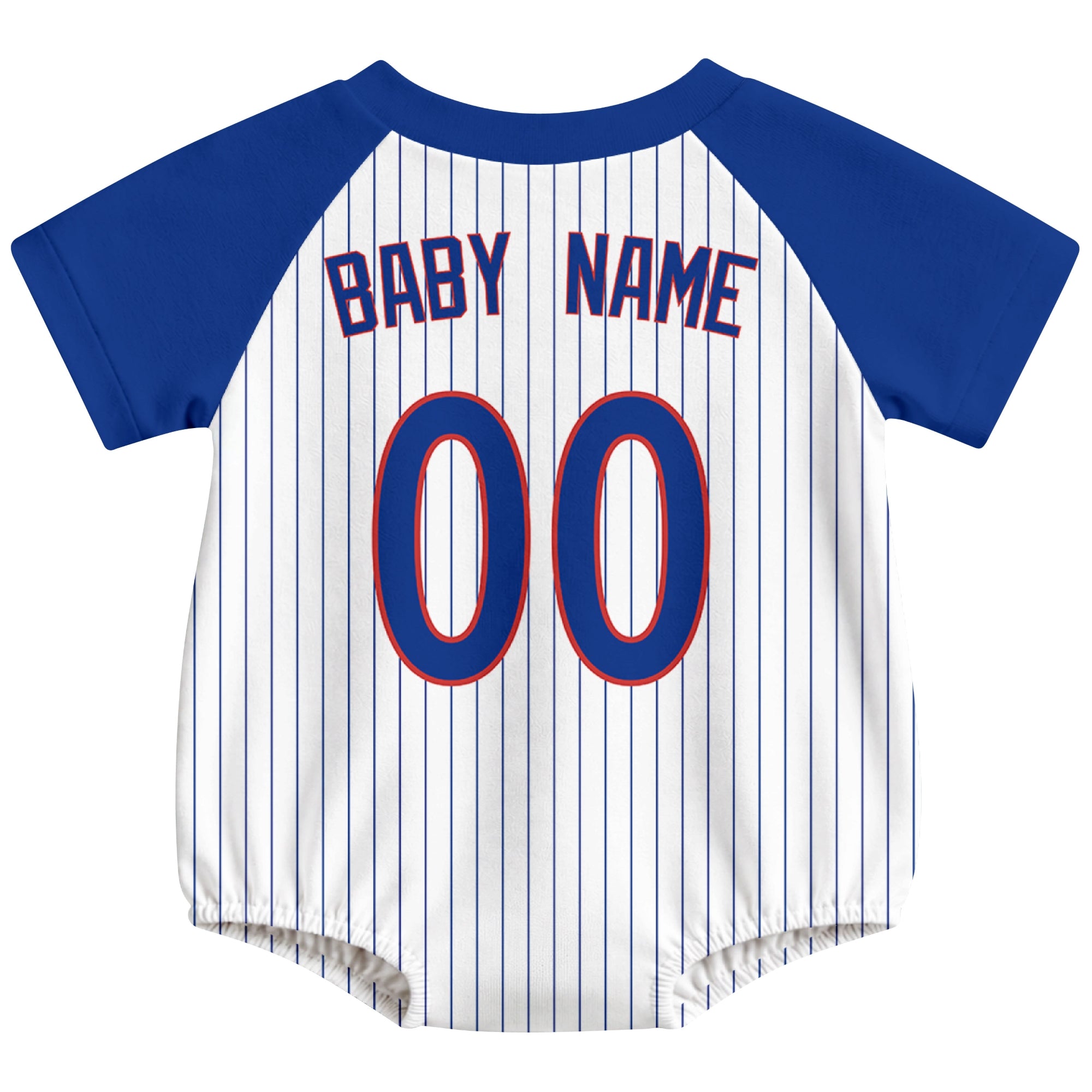 Chicago C baseball baby bodysuit back view in White color style with custom baby name and number