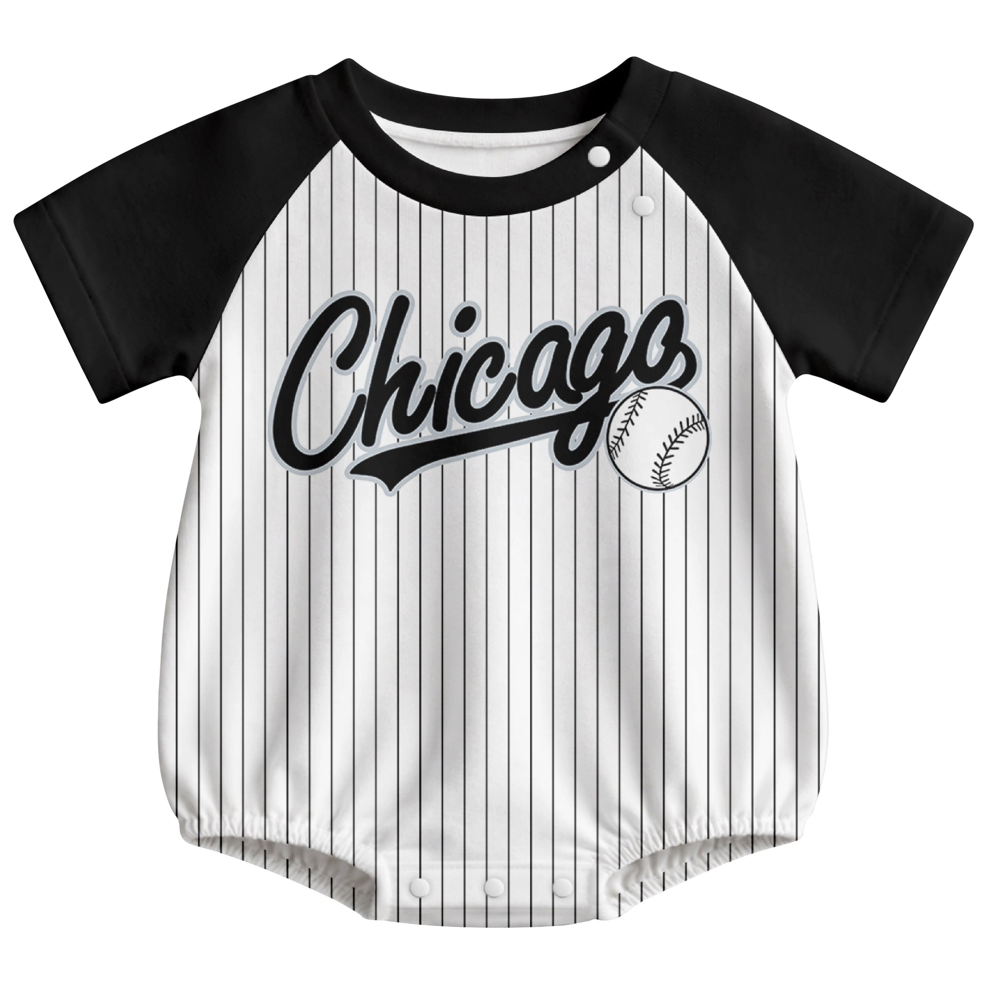 Chicago baseball baby bodysuit front view in White color style