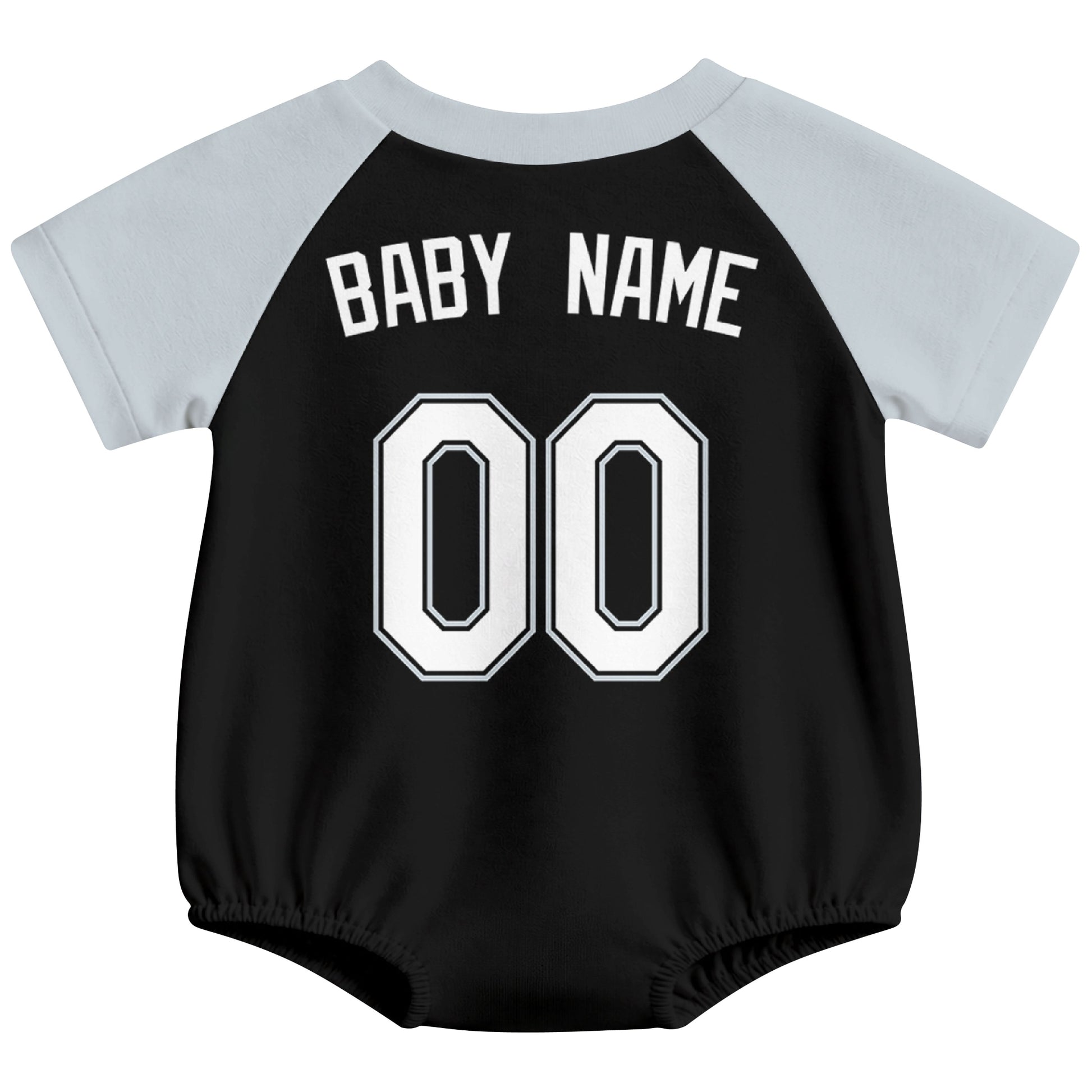 Chicago baseball baby bodysuit back view in Black color style with custom baby name and number