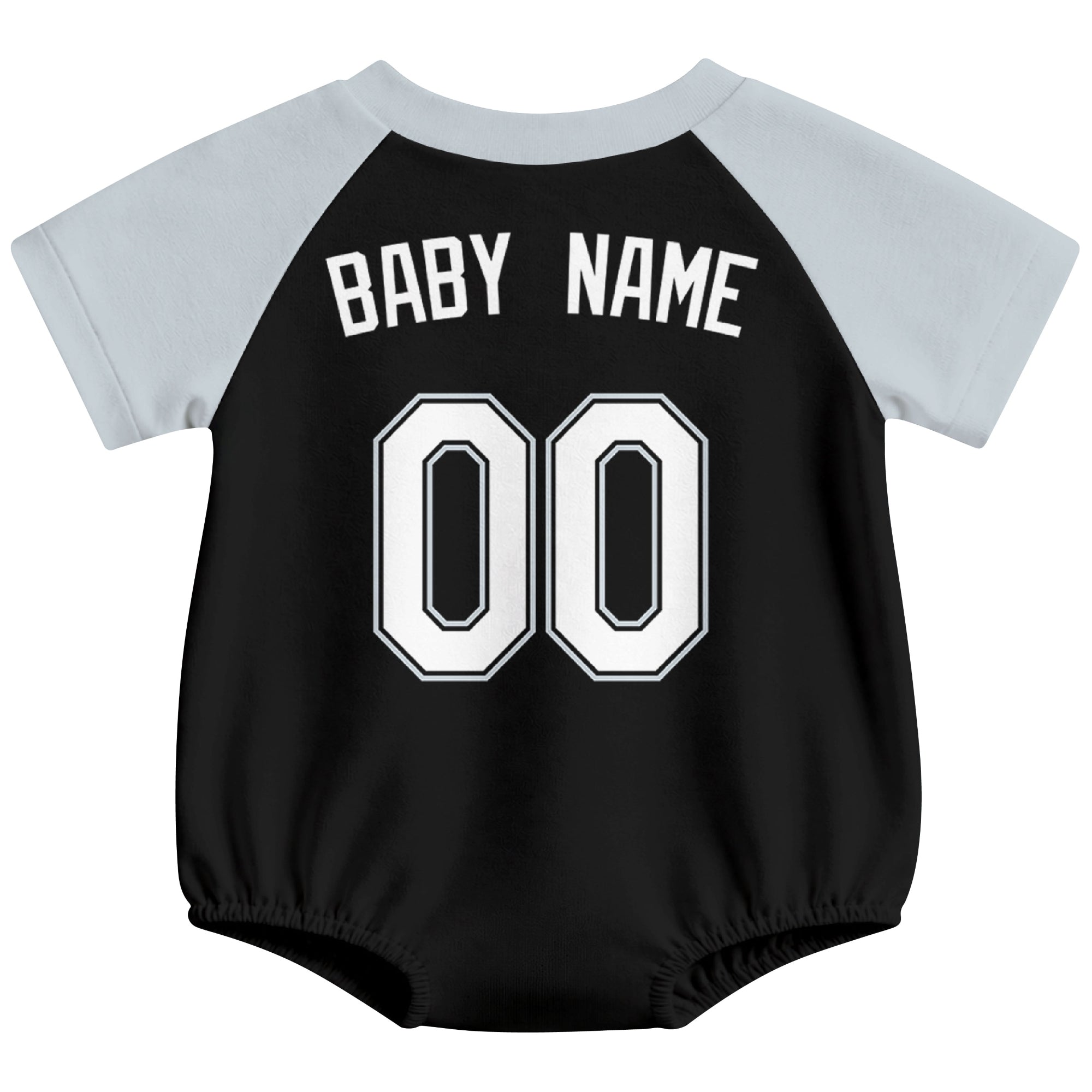 Chicago baseball baby bodysuit back view in Black color style with custom baby name and number