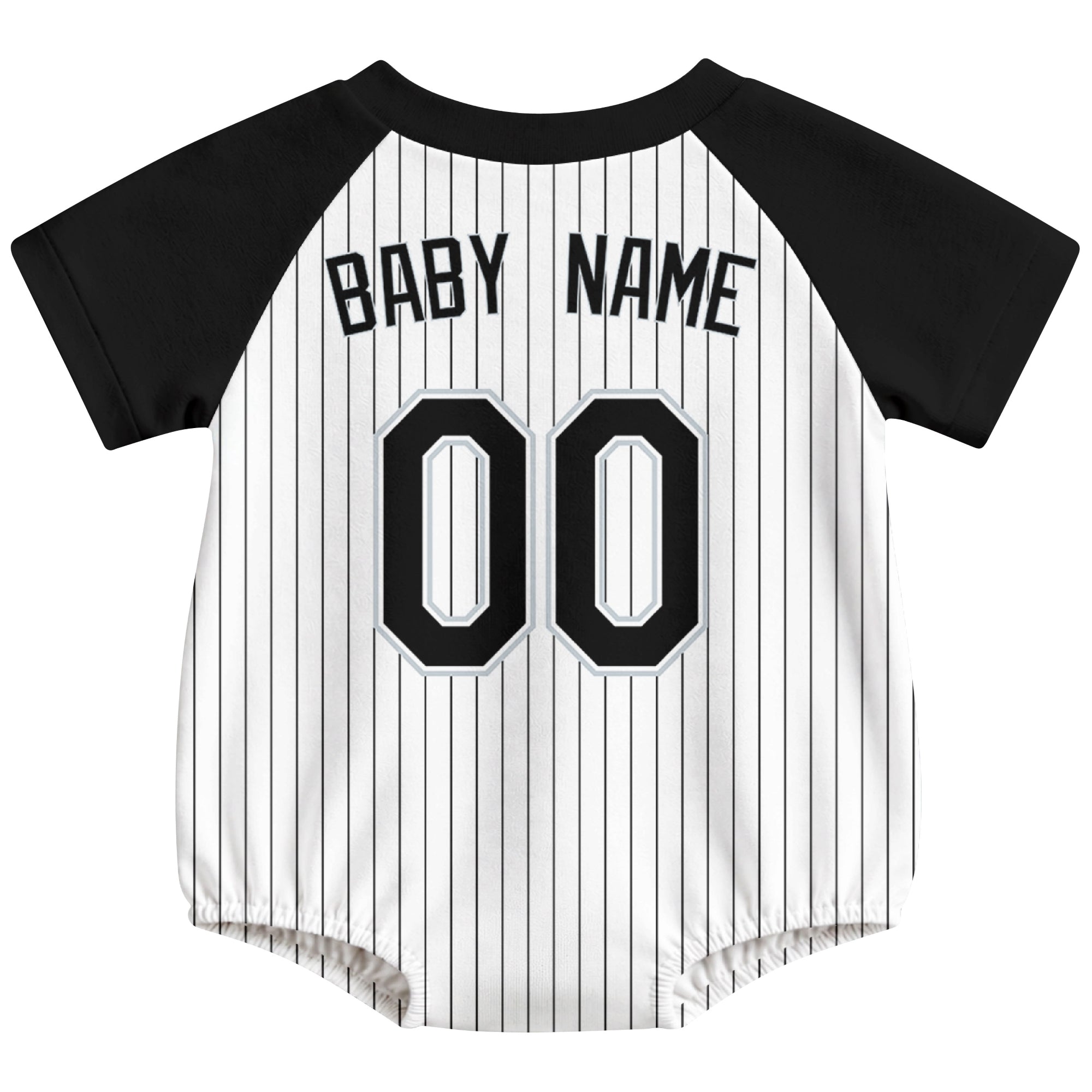 Chicago baseball baby bodysuit back view in White color style with custom baby name and number