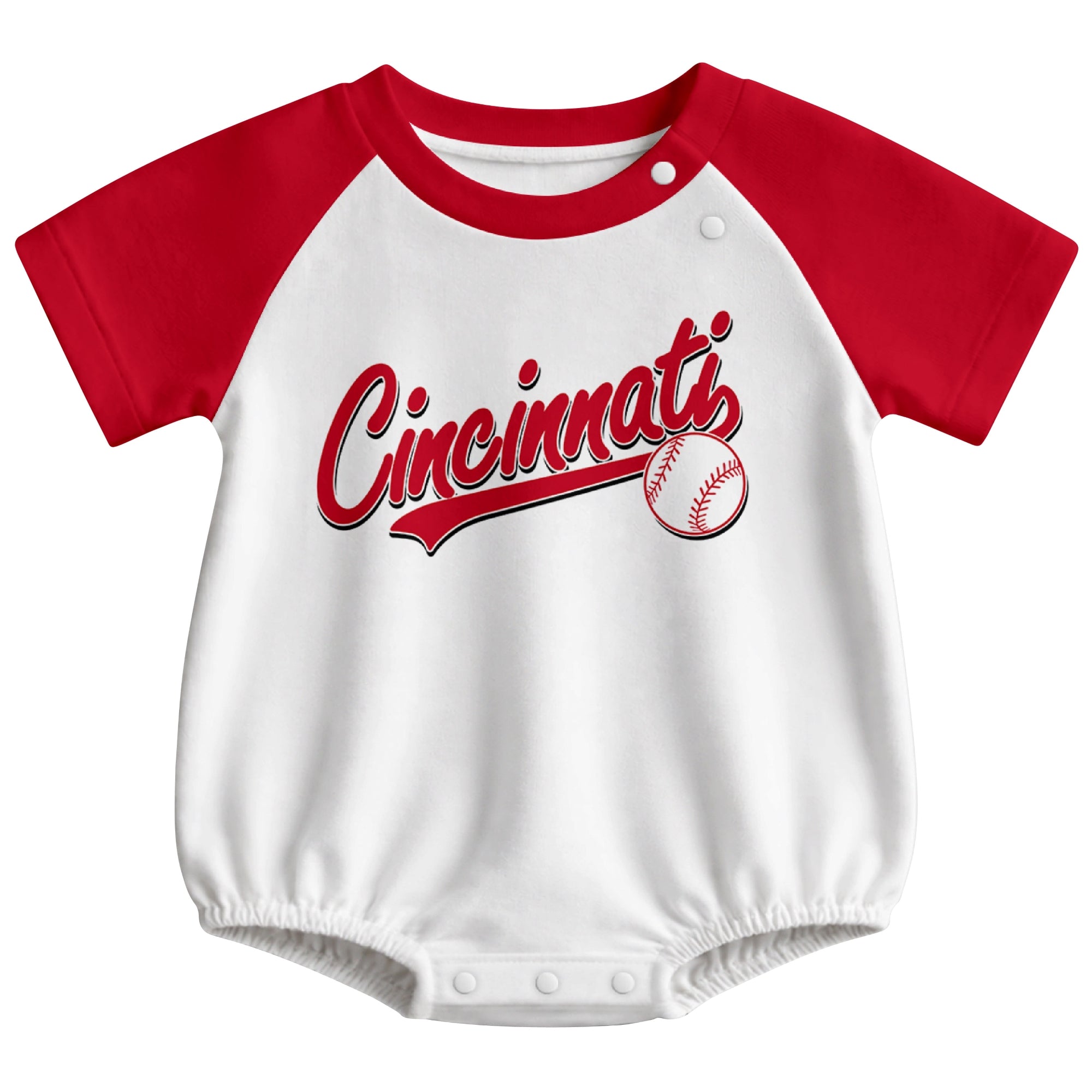 Cincinnati baseball baby bodysuit front view in White color style