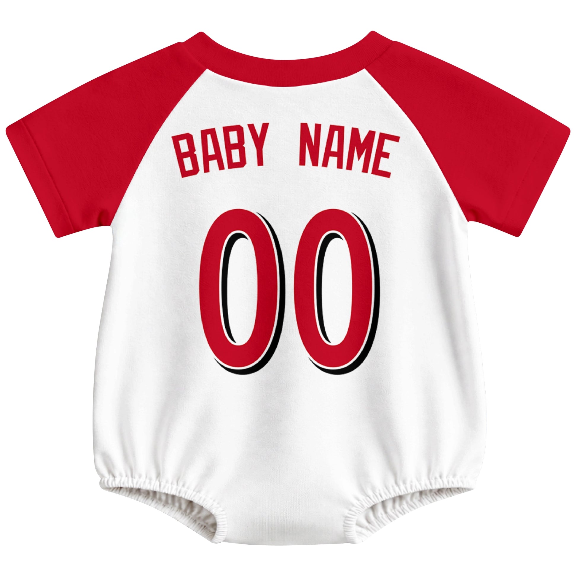 Cincinnati baseball baby bodysuit back view in White color style with custom baby name and number