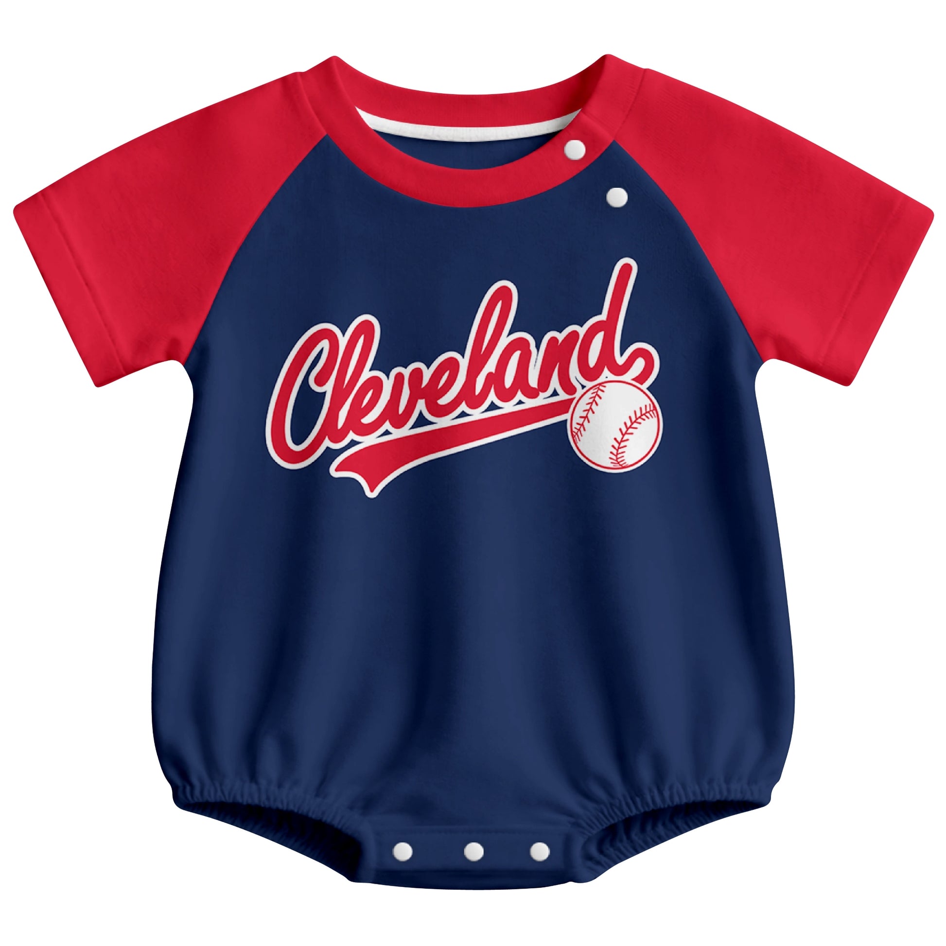 Cleveland baseball baby bodysuit front view in Navy color style