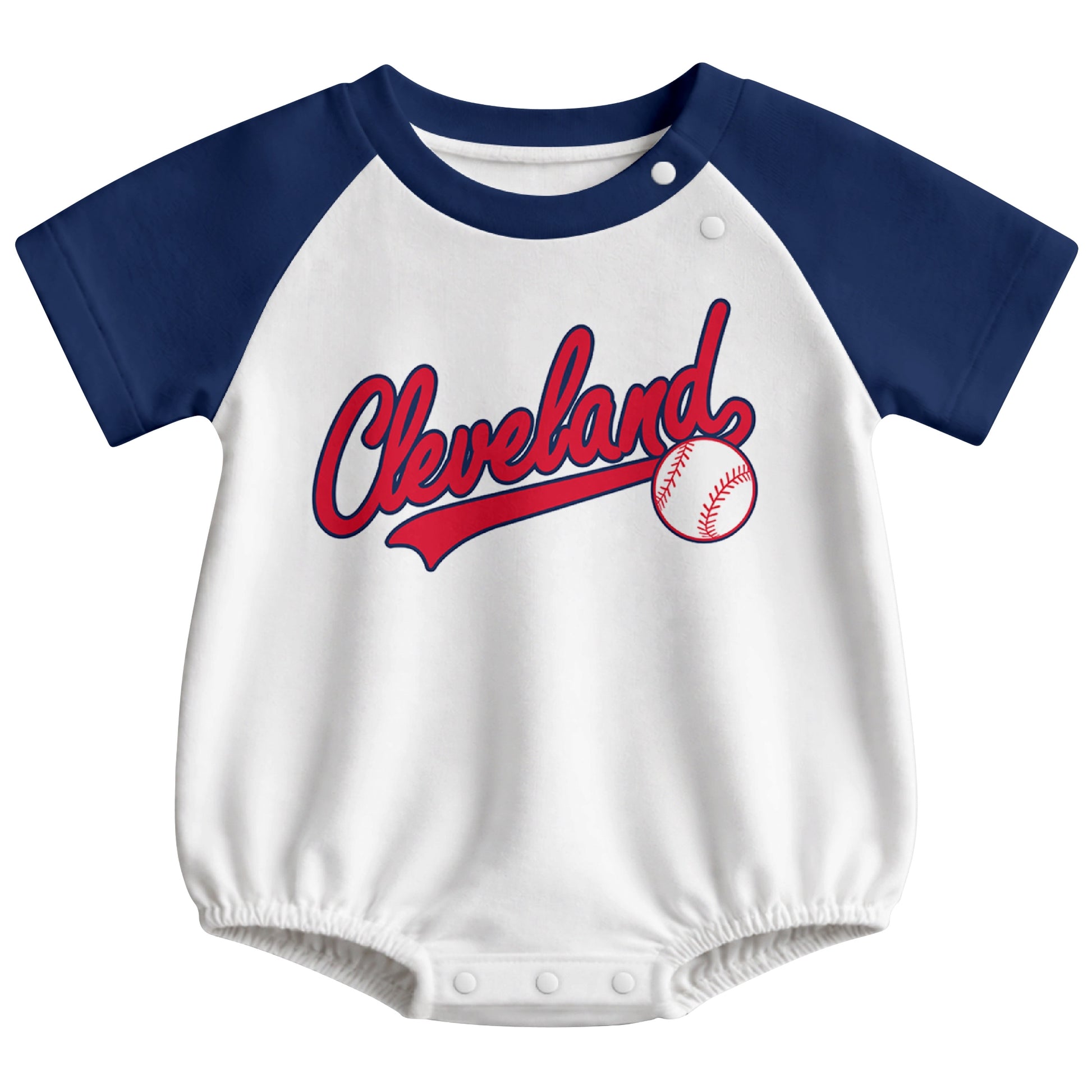 Cleveland baseball baby bodysuit front view in White color style