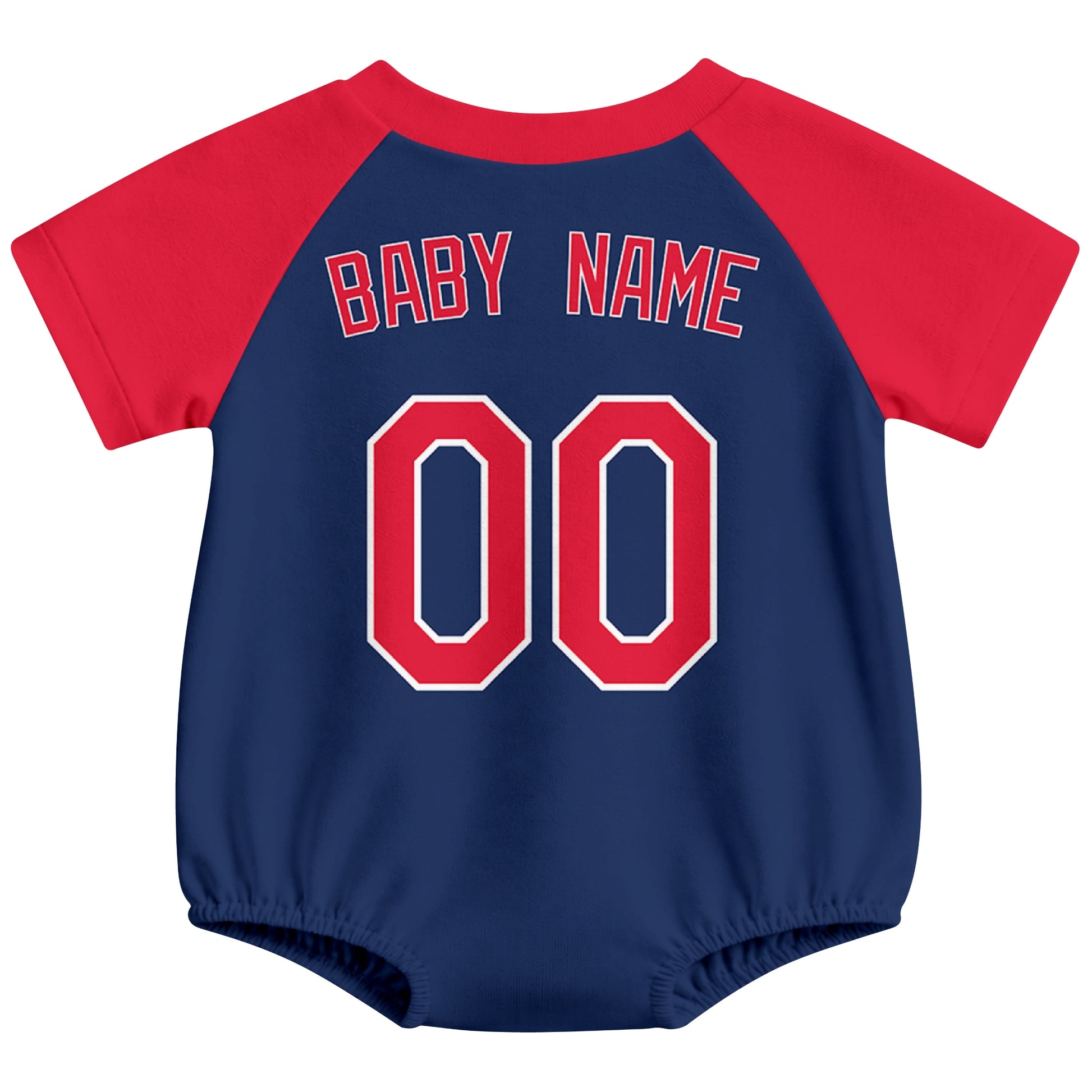 Cleveland baseball baby bodysuit back view in Navy color style with custom baby name and number