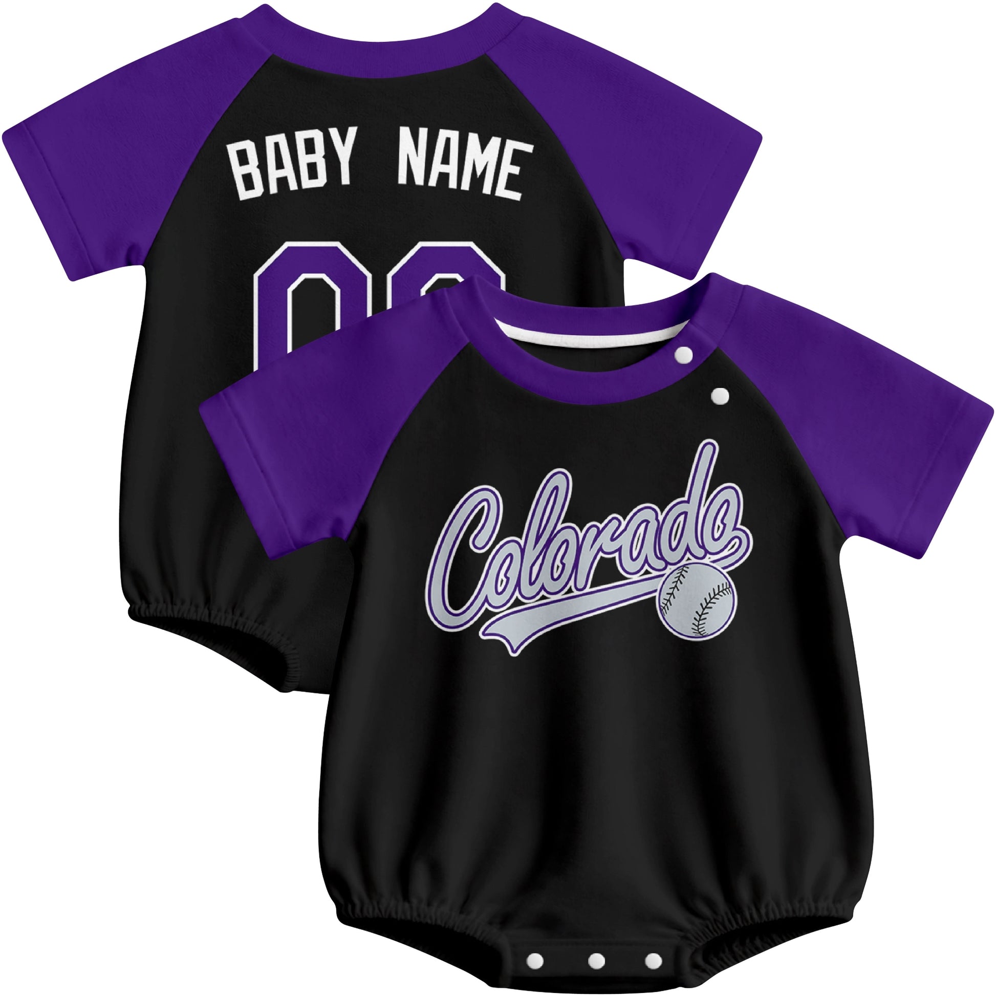 Colorado baseball baby bodysuit front and back view in Black color style