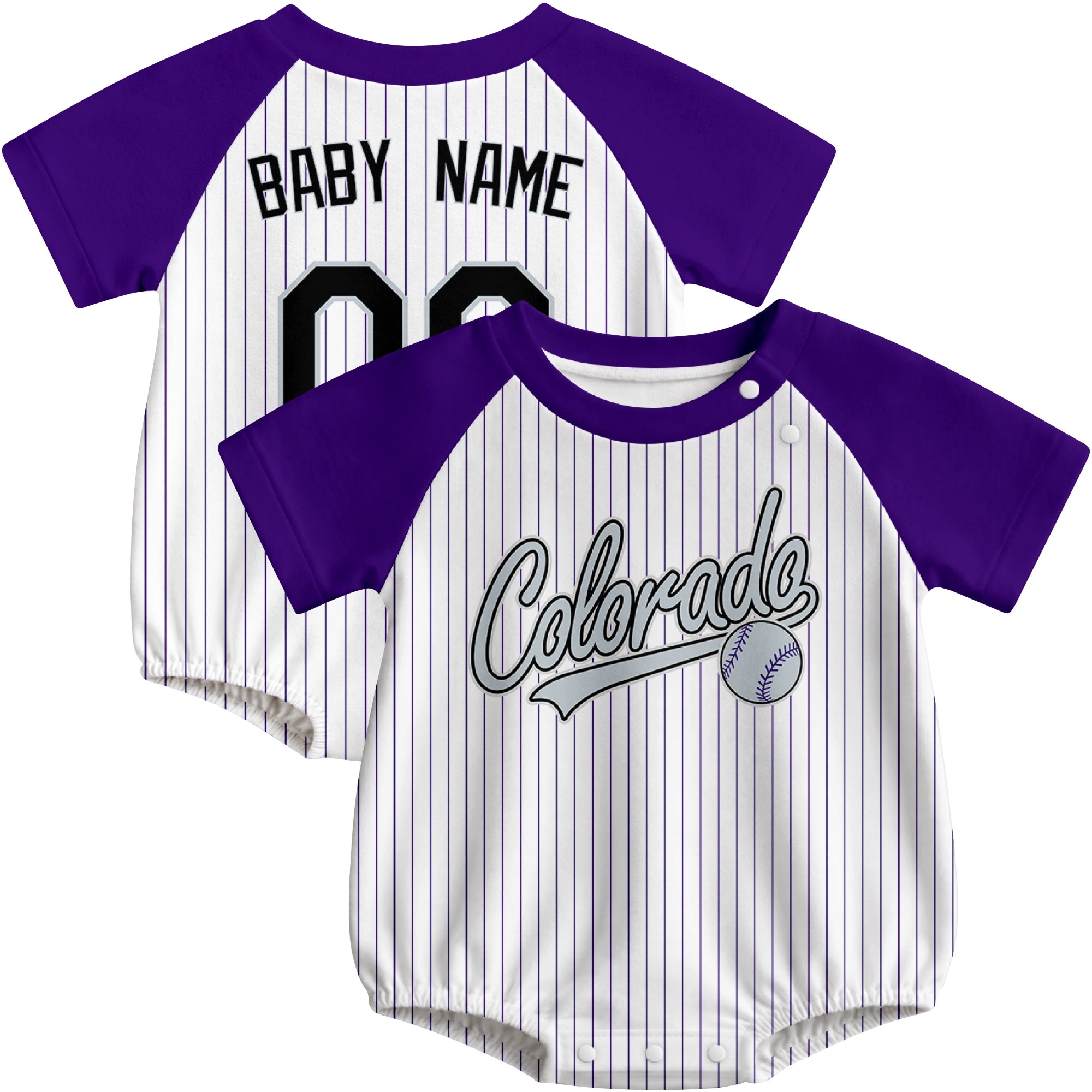 Colorado baseball baby bodysuit front and back view in White color style