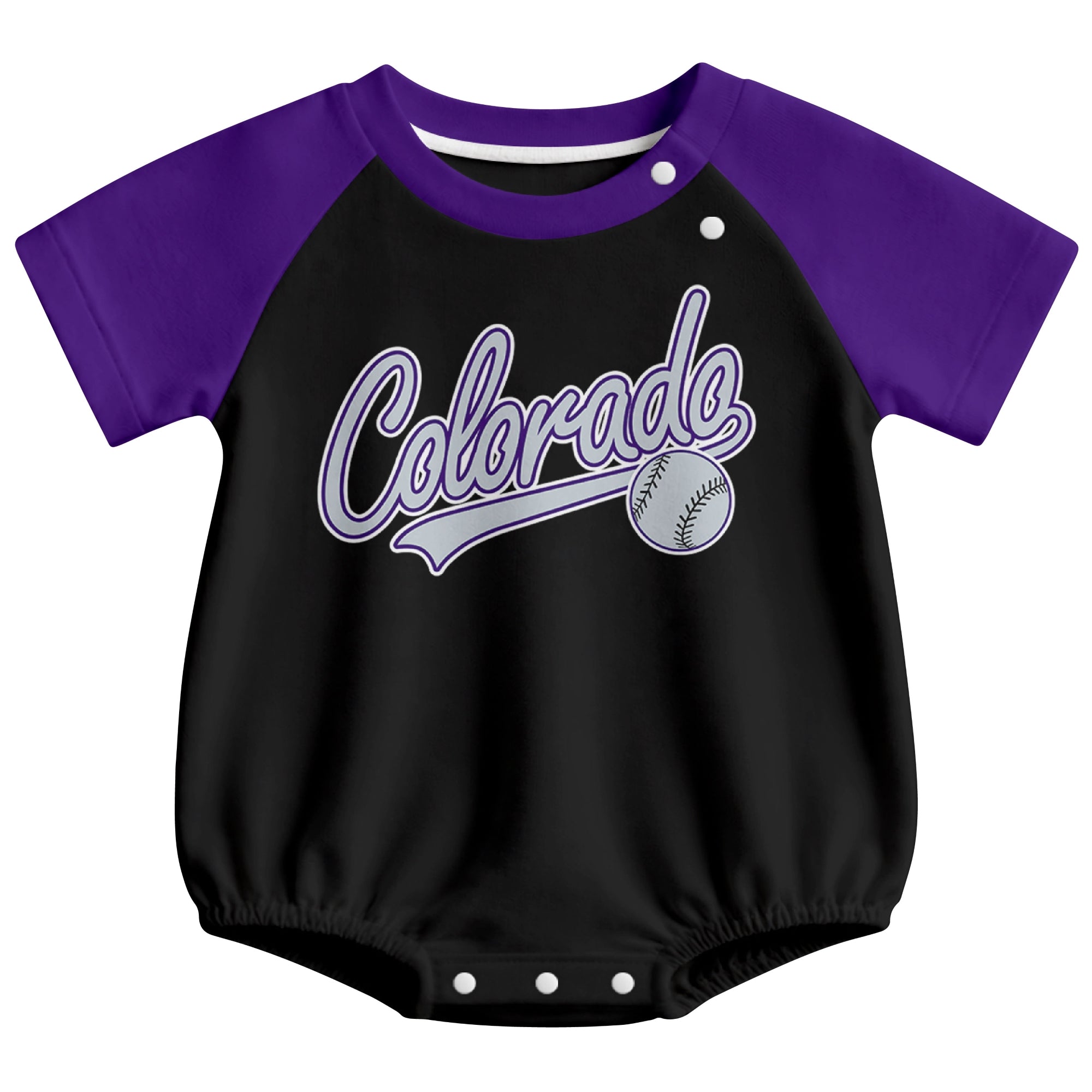 Colorado baseball baby bodysuit front view in Black color style