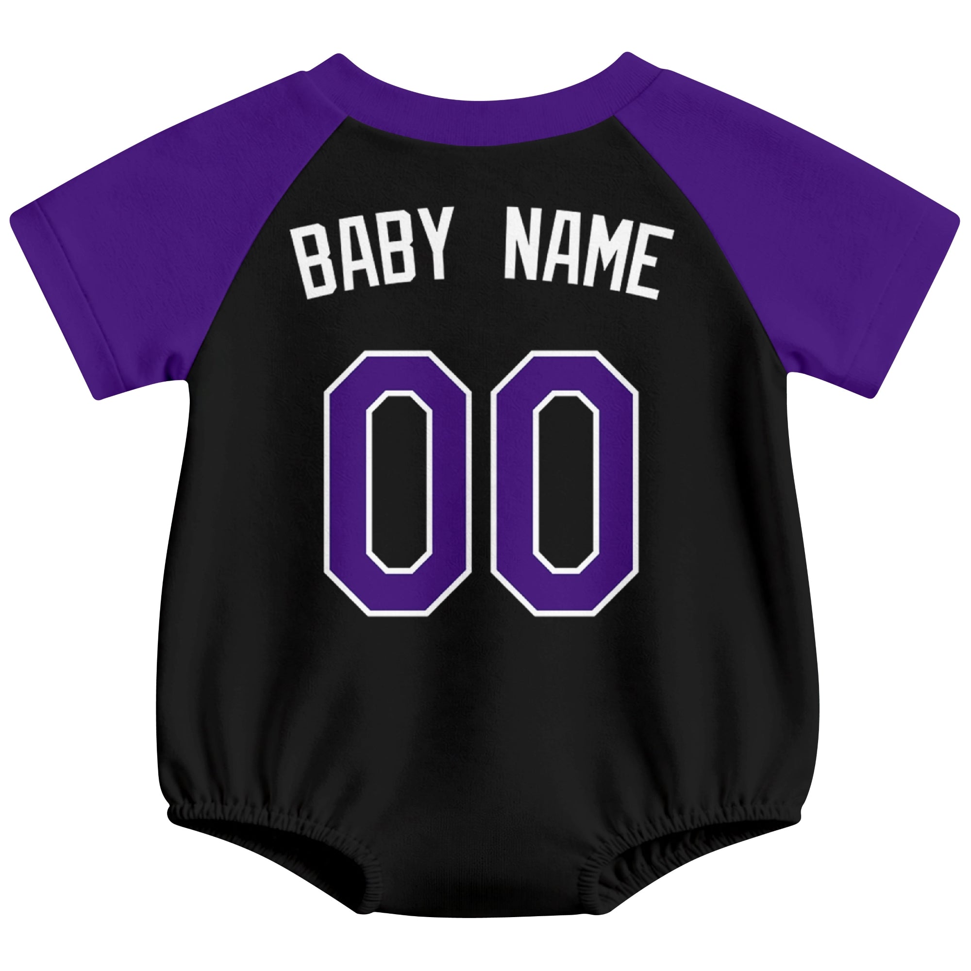 Colorado baseball baby bodysuit back view in Black color style with custom baby name and number