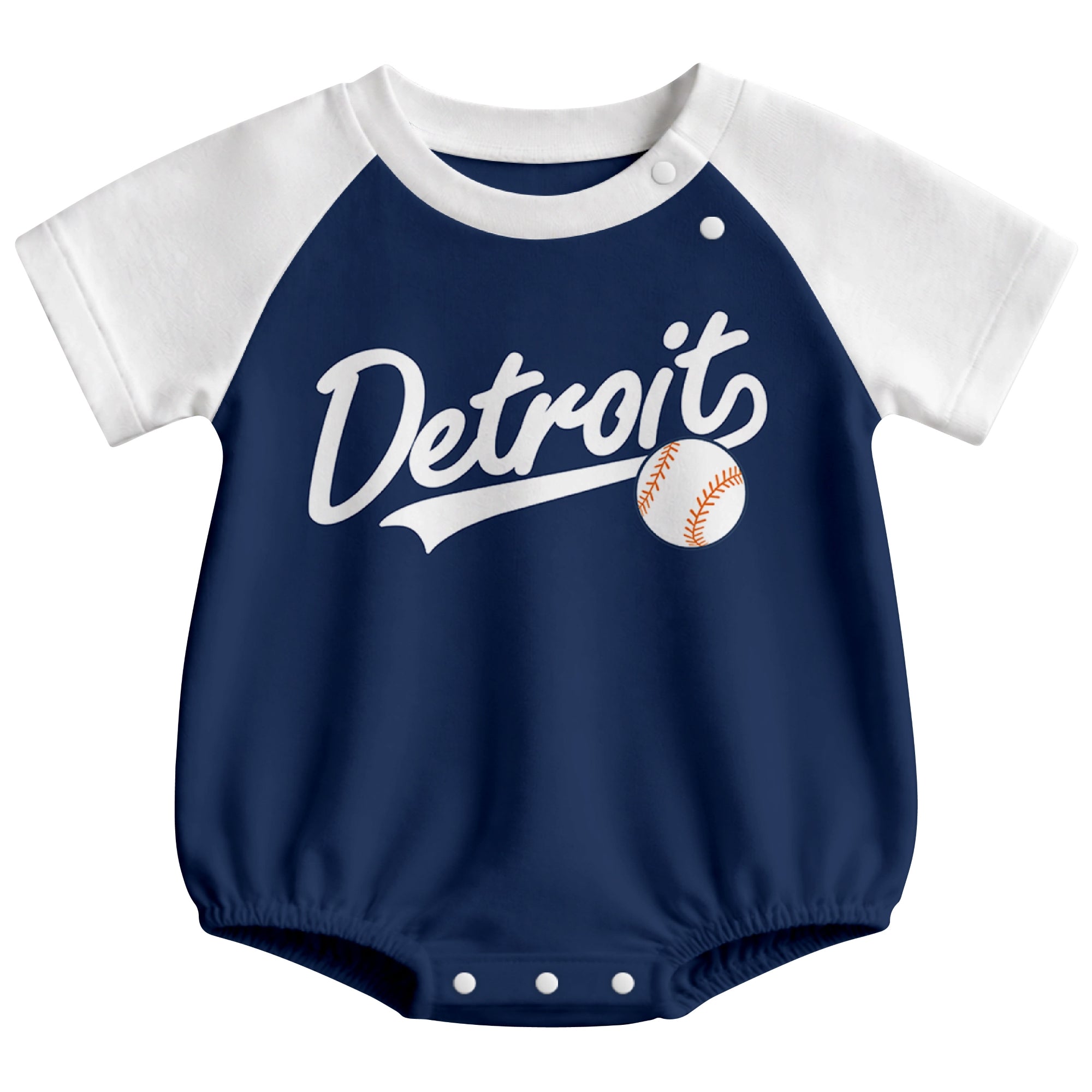 Detroit baseball baby bodysuit front view in Navy color style