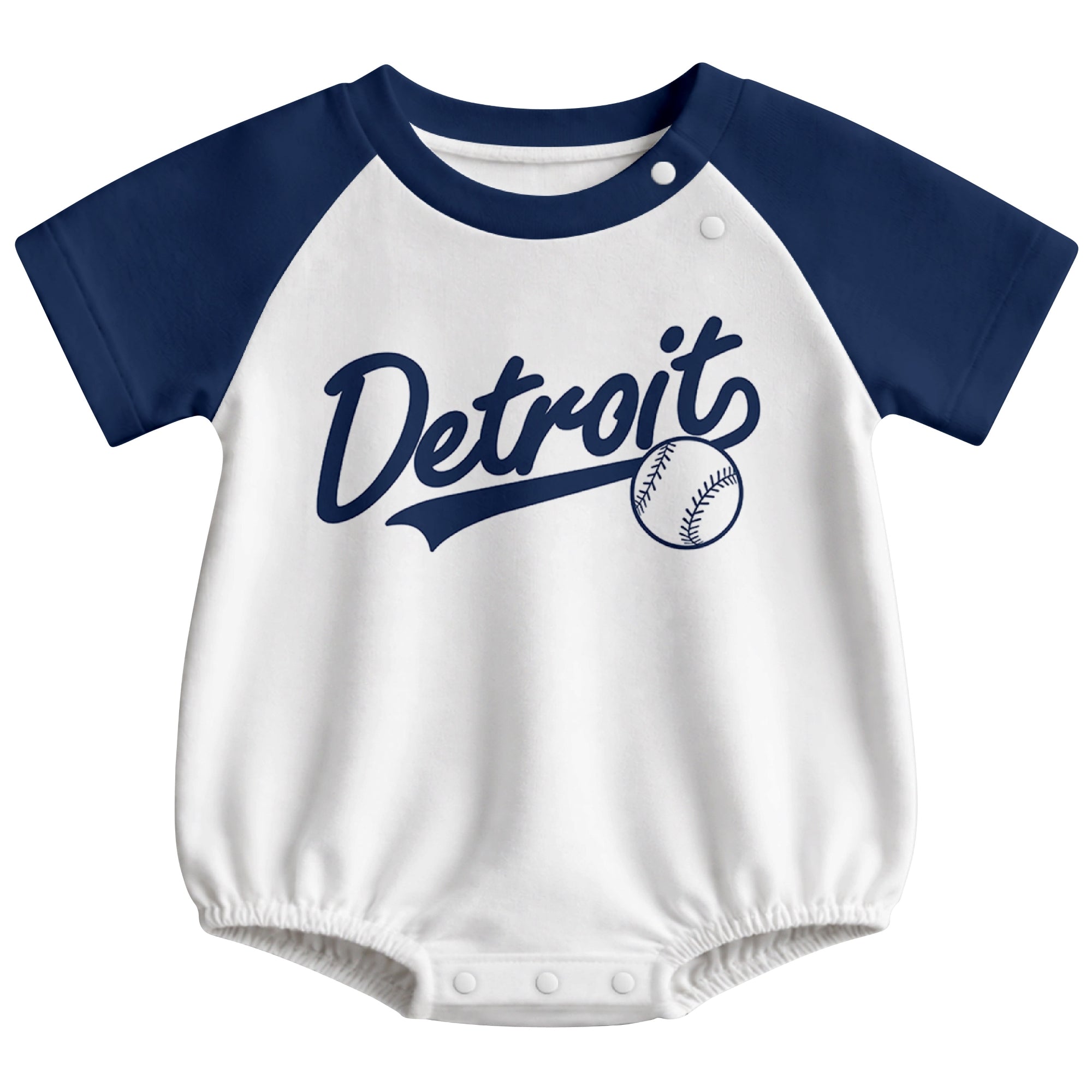 Detroit baseball baby bodysuit front view in White color style
