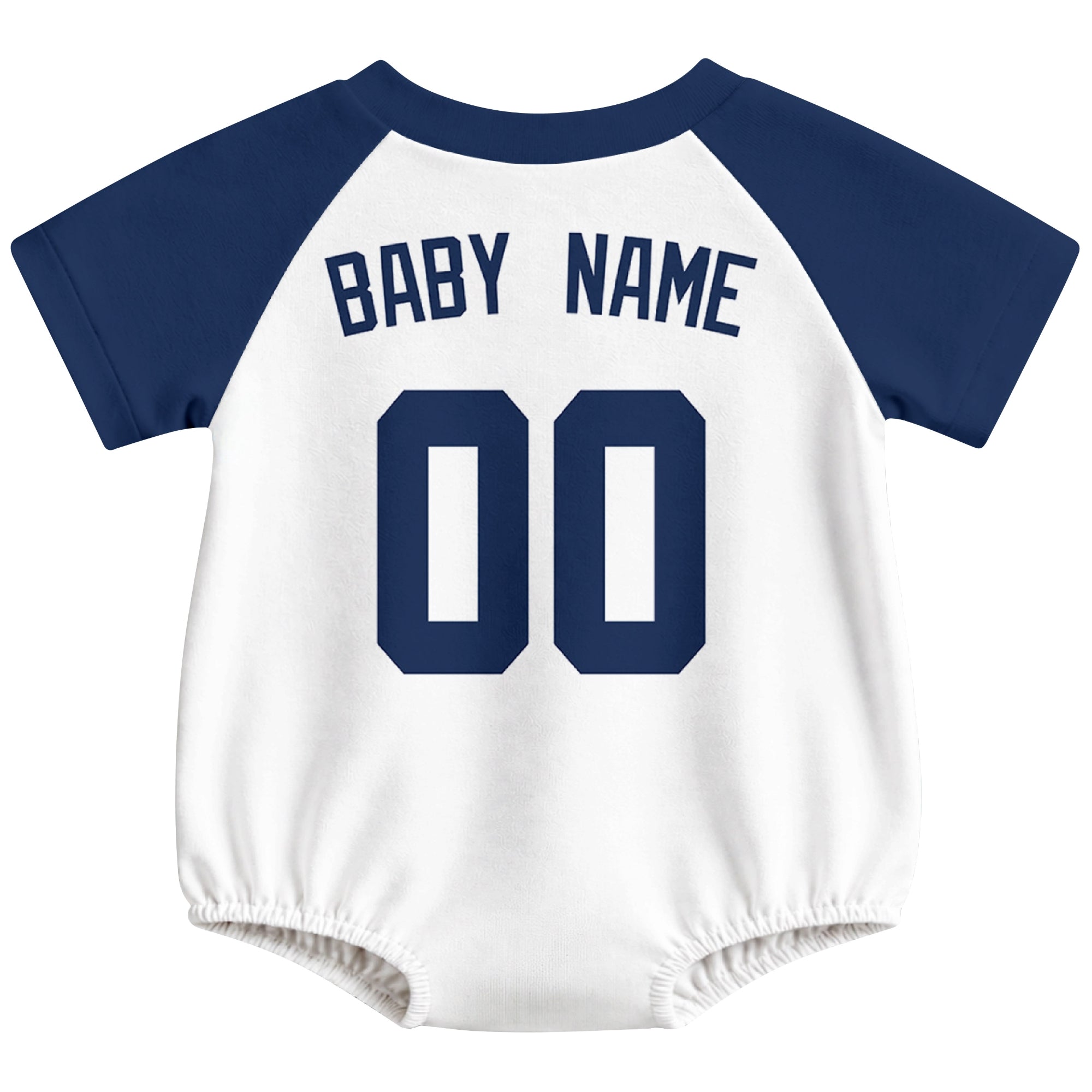 Detroit baseball baby bodysuit back view in White color style with custom baby name and number