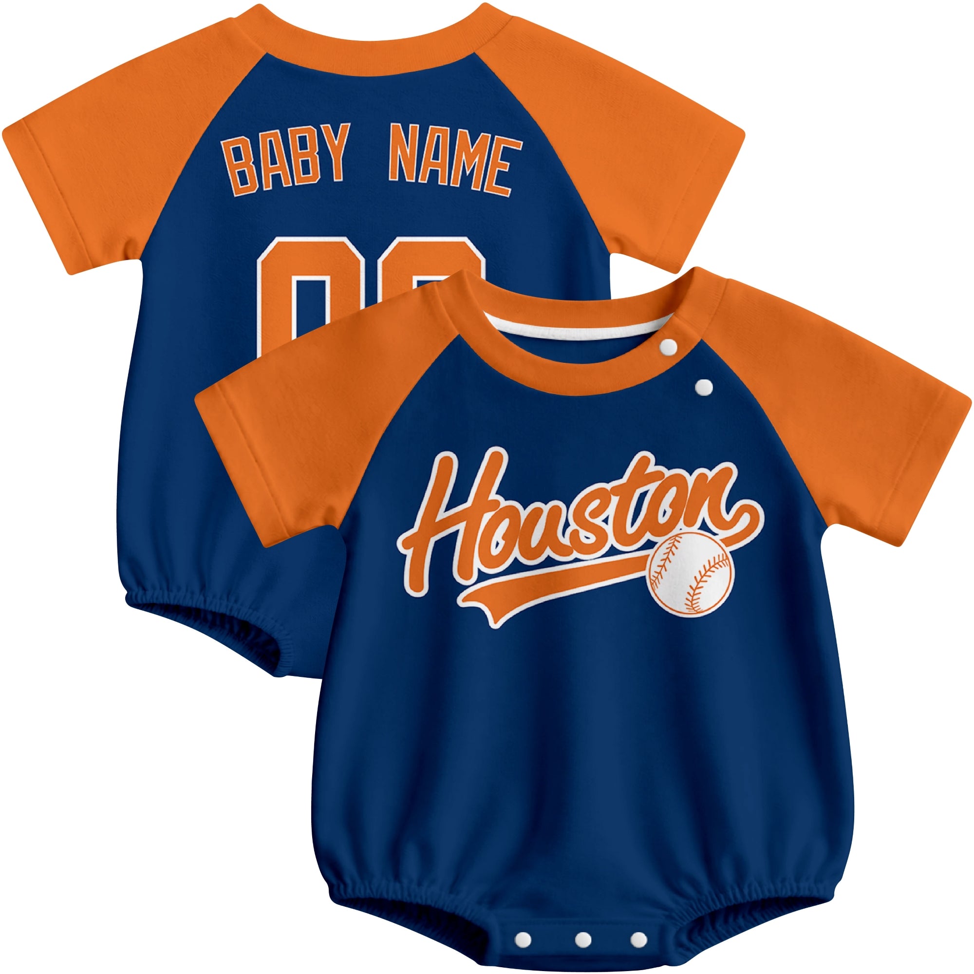 Houston baseball baby bodysuit front and back view in Navy color style