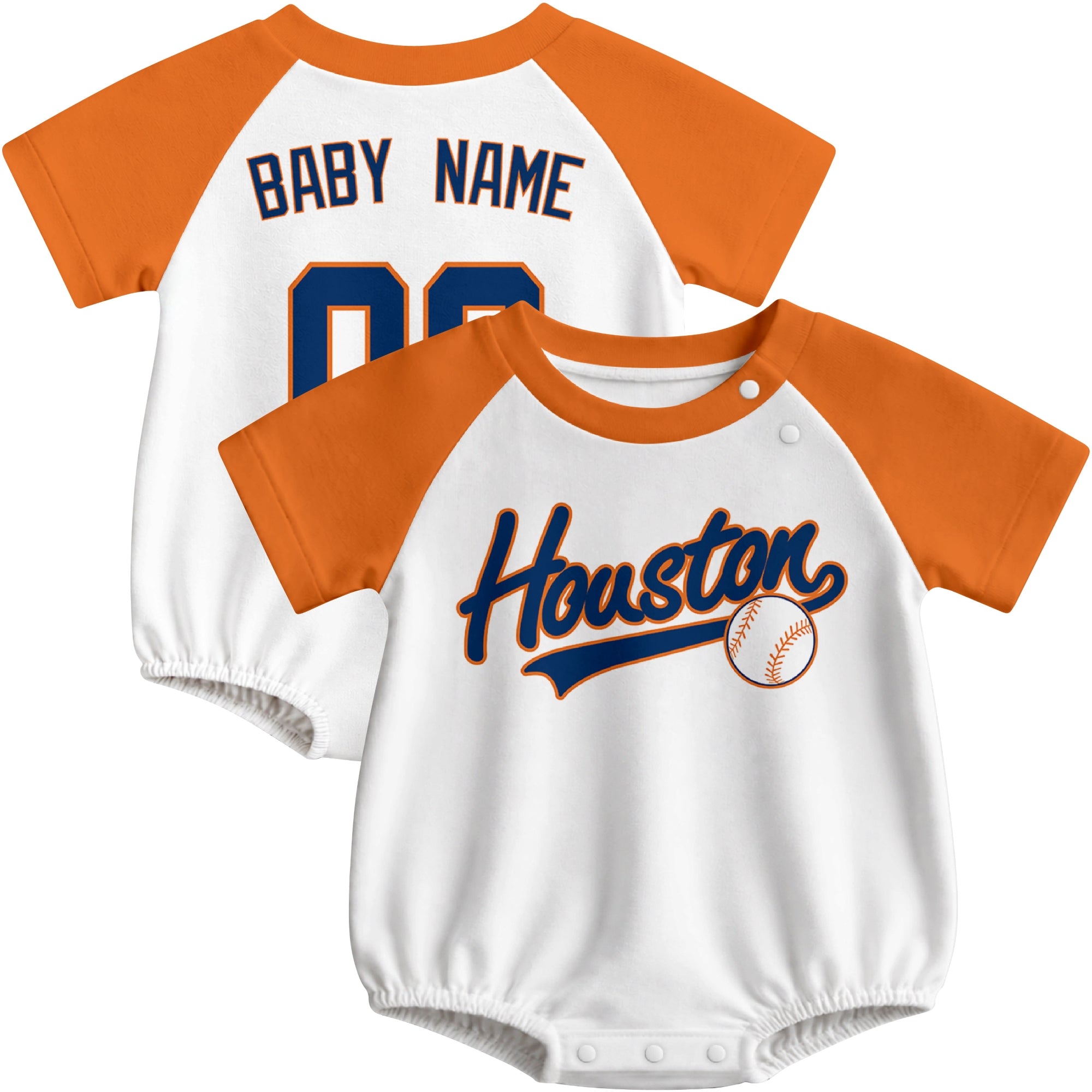 Houston baseball baby bodysuit front and back view in White color style