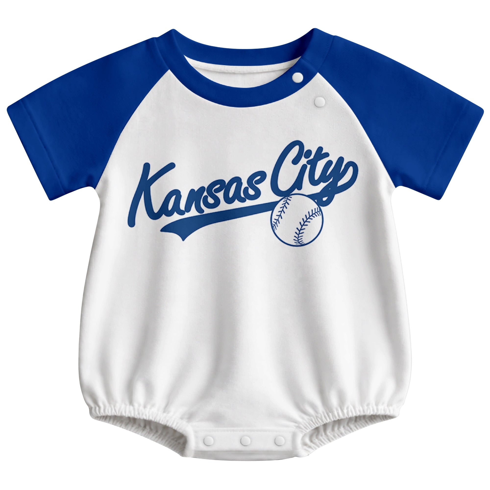 Kansas City baseball baby bodysuit front view in White color style