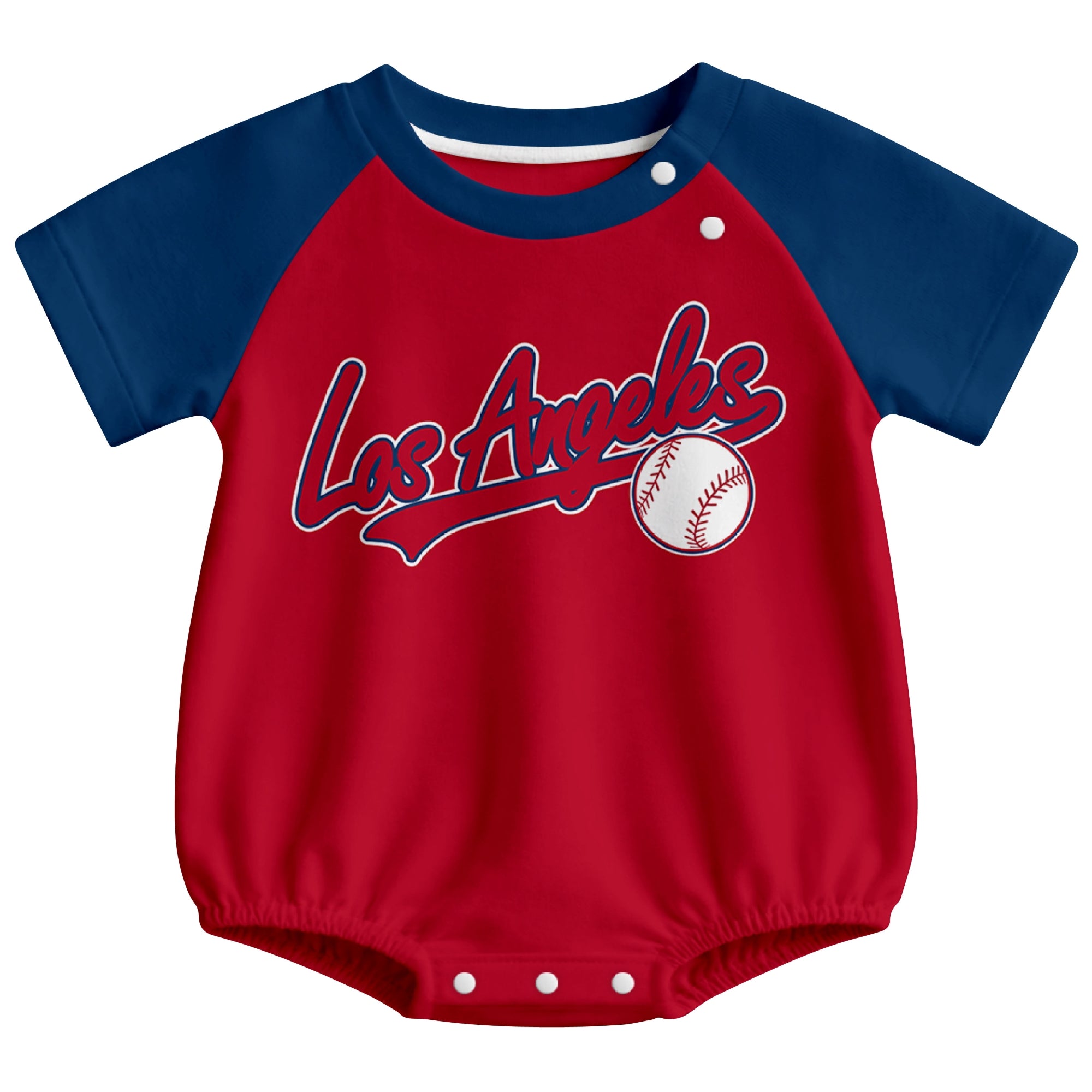 Los Angeles A baseball baby bodysuit front view in Red color style