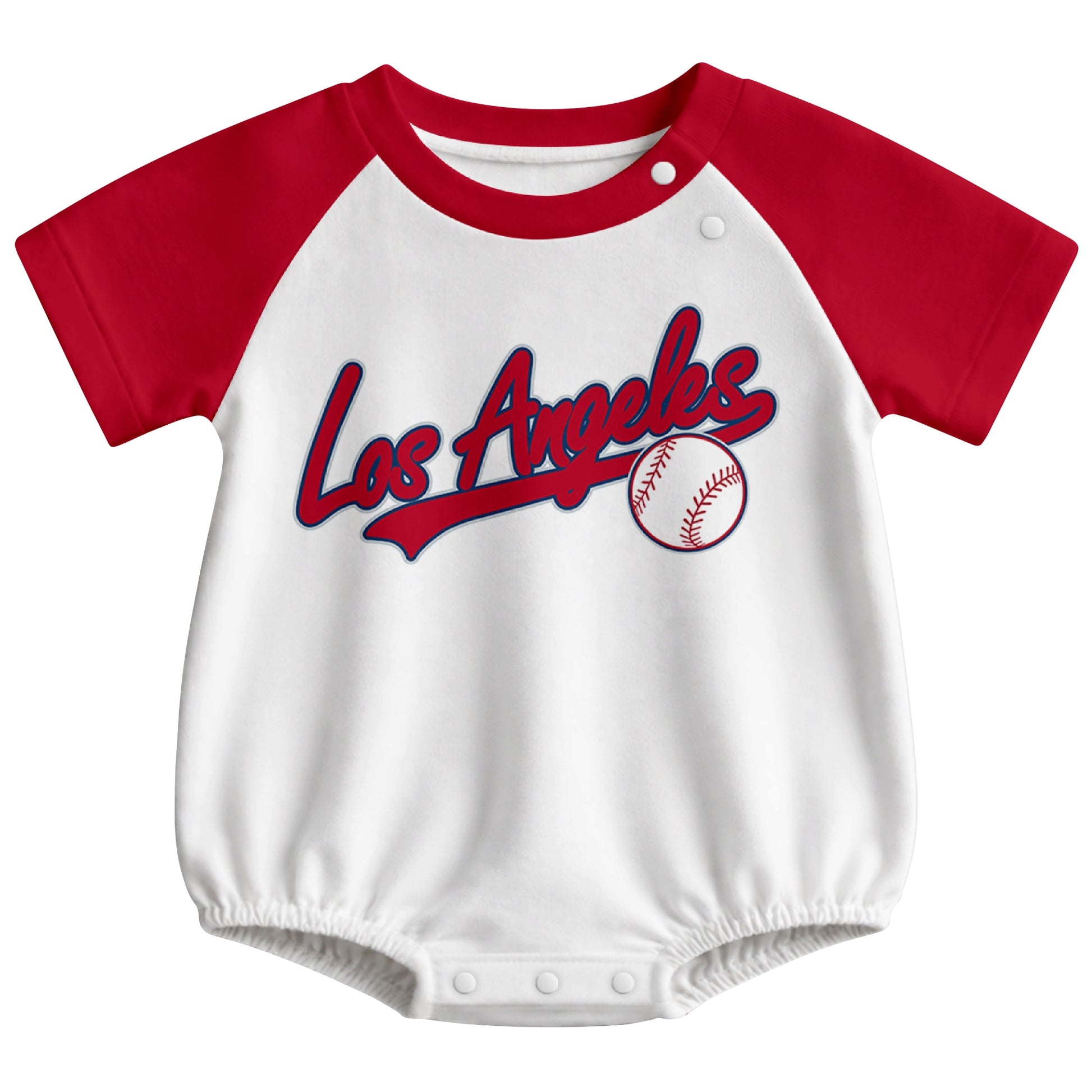Los Angeles A baseball baby bodysuit front view in White color style