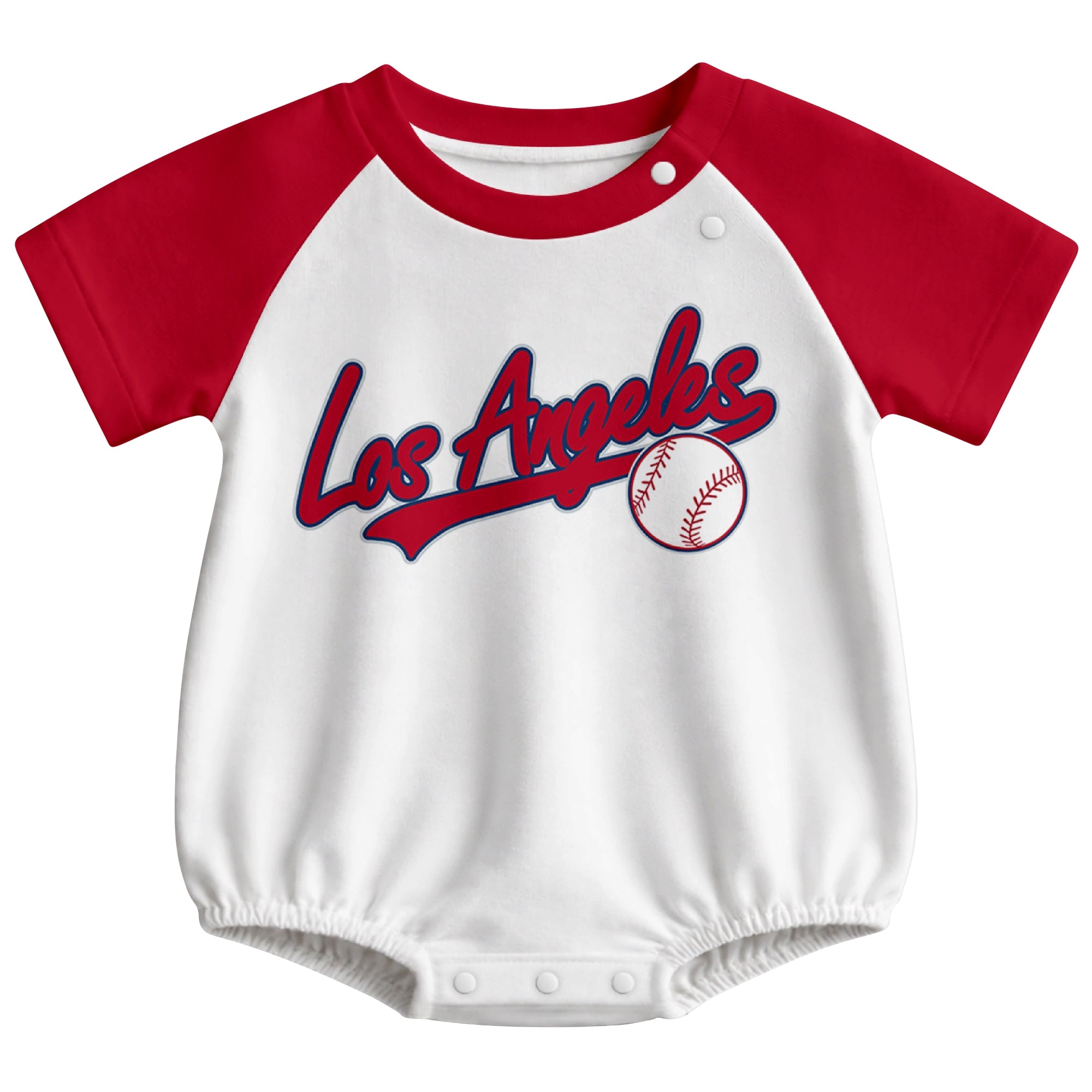 Los Angeles A baseball baby bodysuit front view in White color style