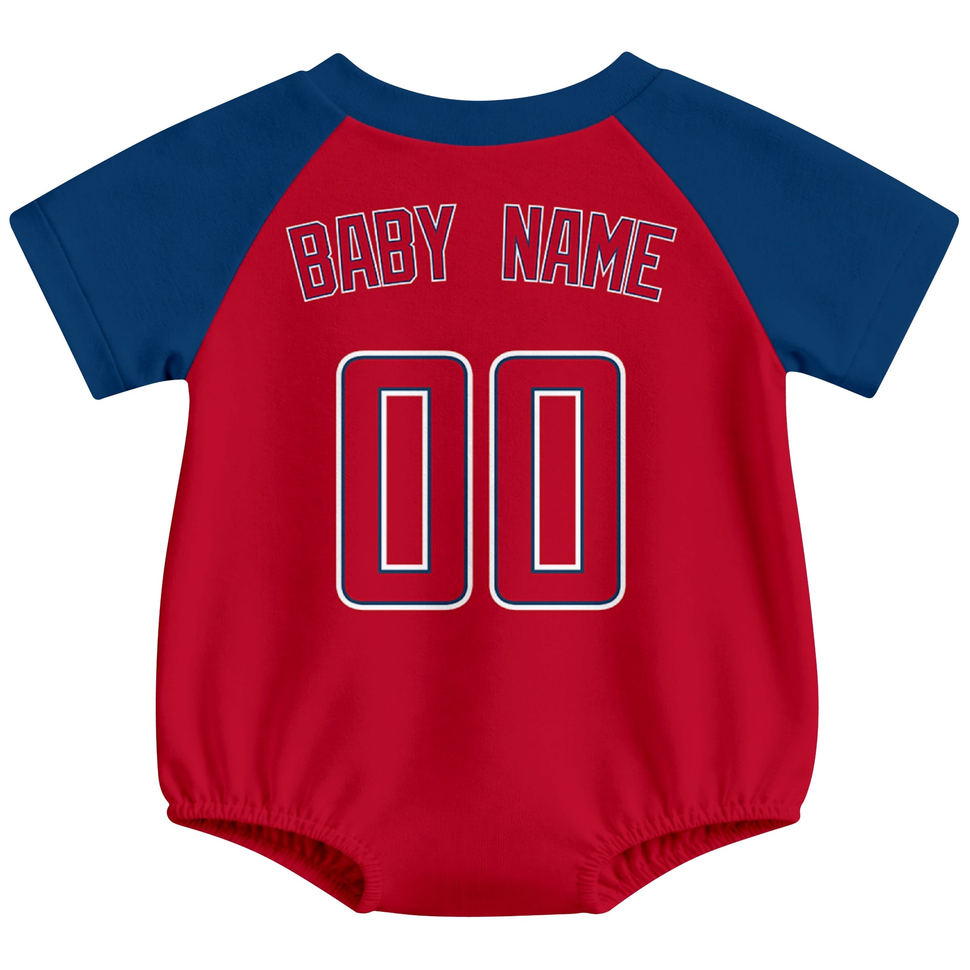 Los Angeles A baseball baby bodysuit back view in Red color style with custom baby name and number