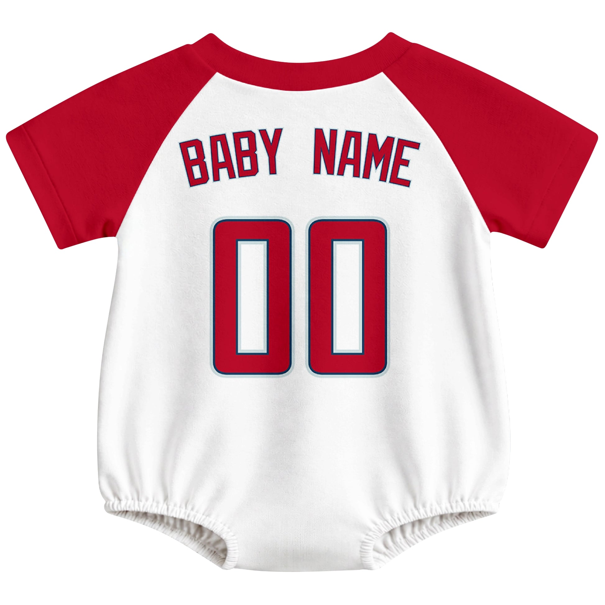 Los Angeles A baseball baby bodysuit back view in White color style with custom baby name and number
