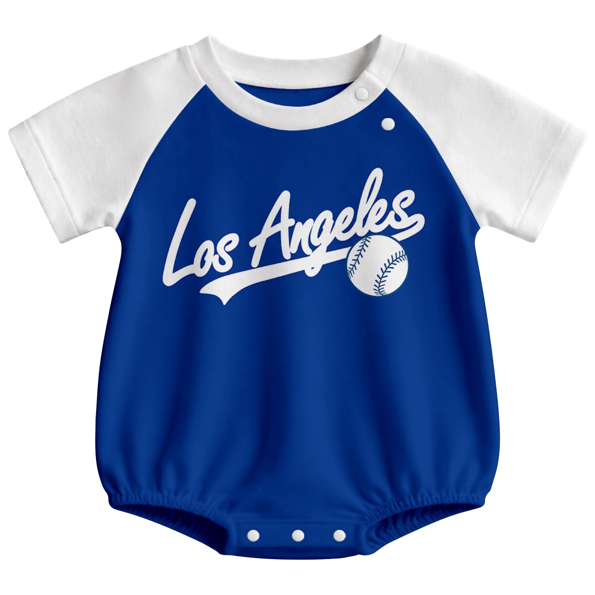 Los Angeles baseball baby bodysuit front view in Royal color style