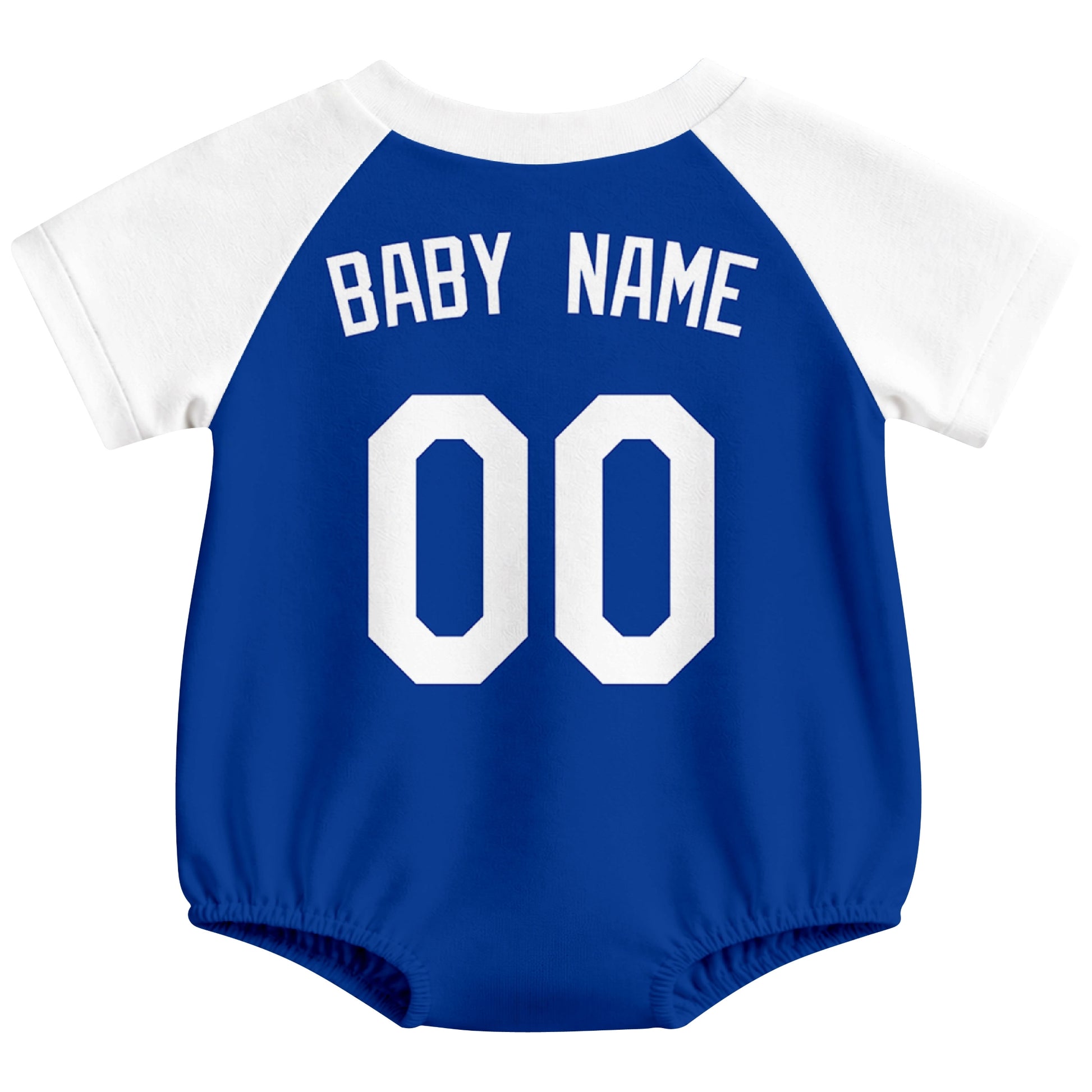 Los Angeles baseball baby bodysuit back view in Royal color style with custom baby name and number
