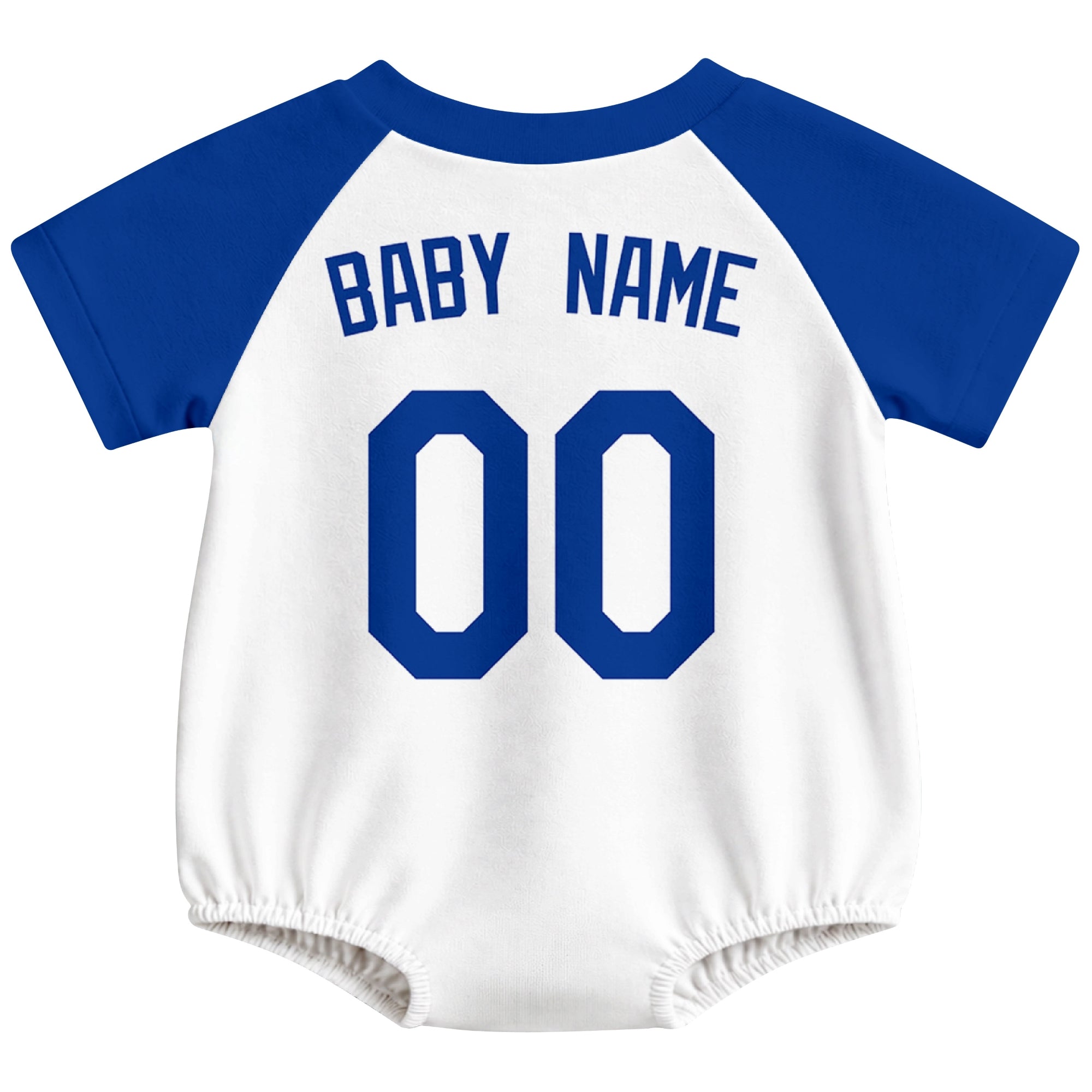 Los Angeles baseball baby bodysuit back view in White color style with custom baby name and number