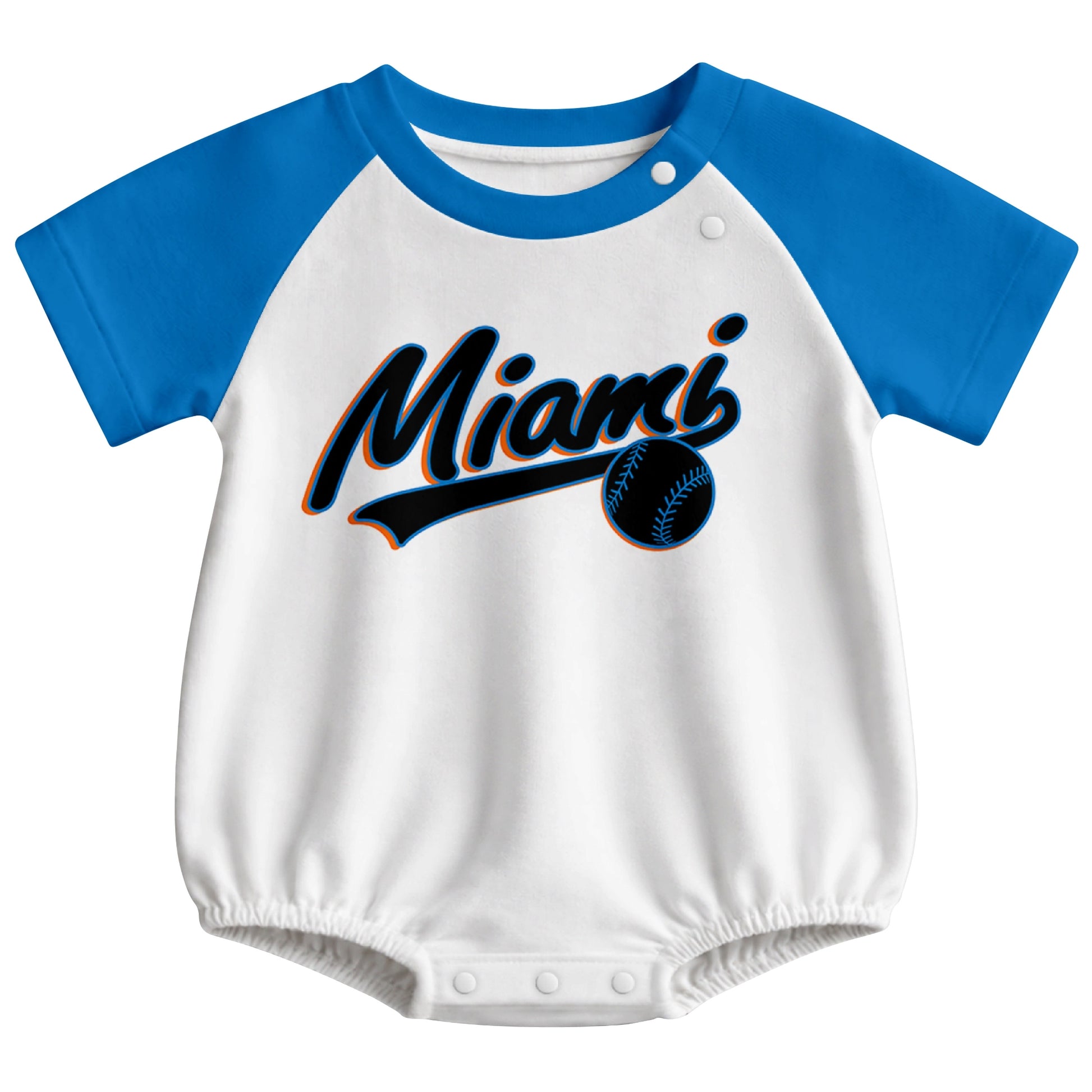 Miami baseball baby bodysuit front view in White color style