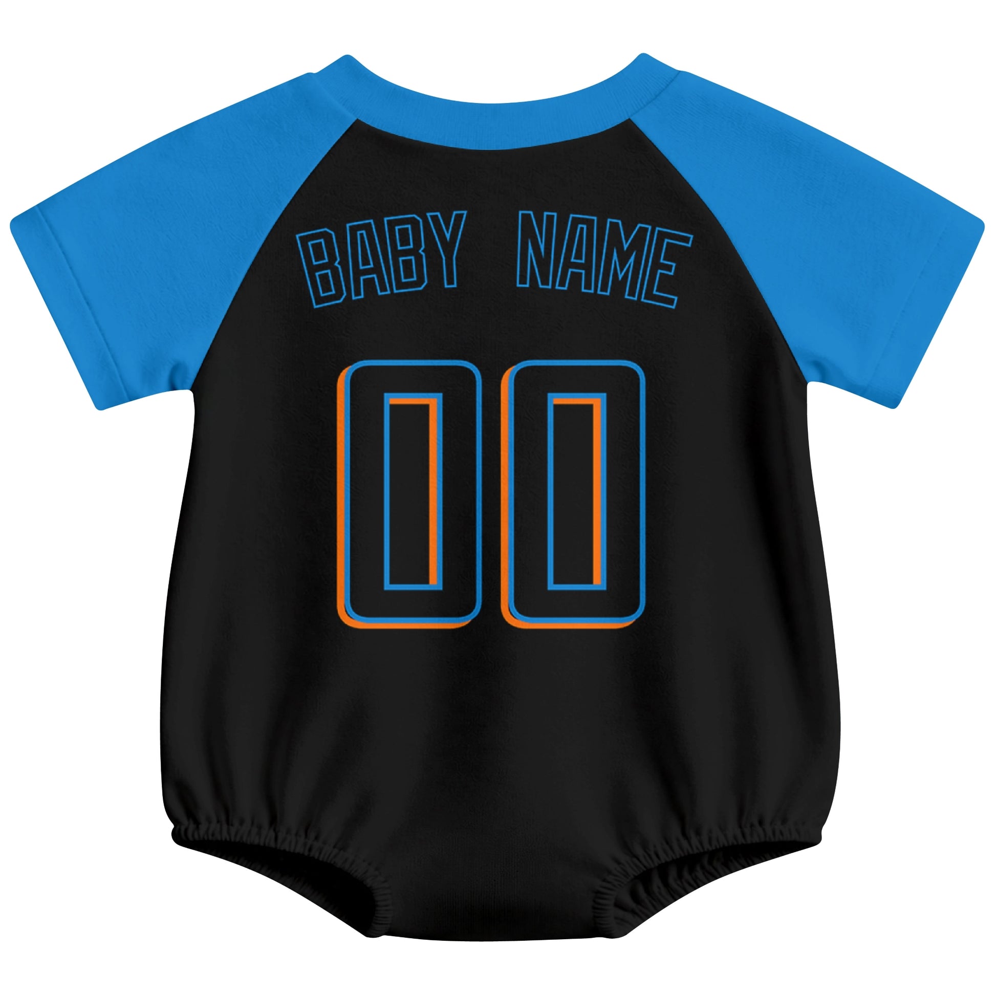 Miami baseball baby bodysuit back view in Black color style with custom baby name and number