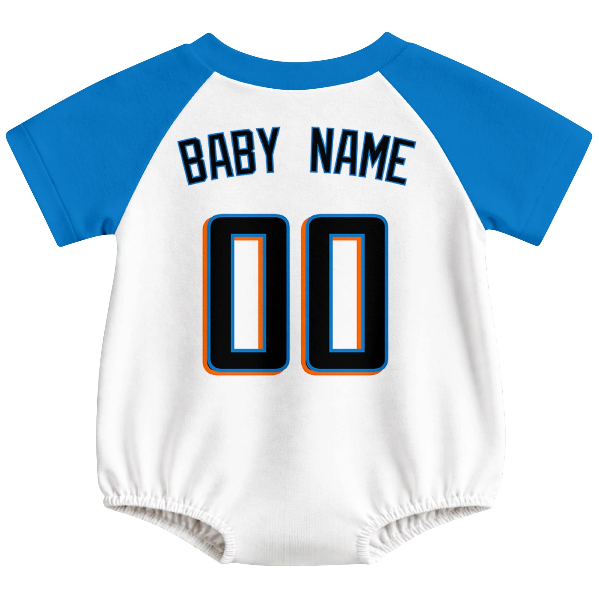 Miami baseball baby bodysuit back view in White color style with custom baby name and number