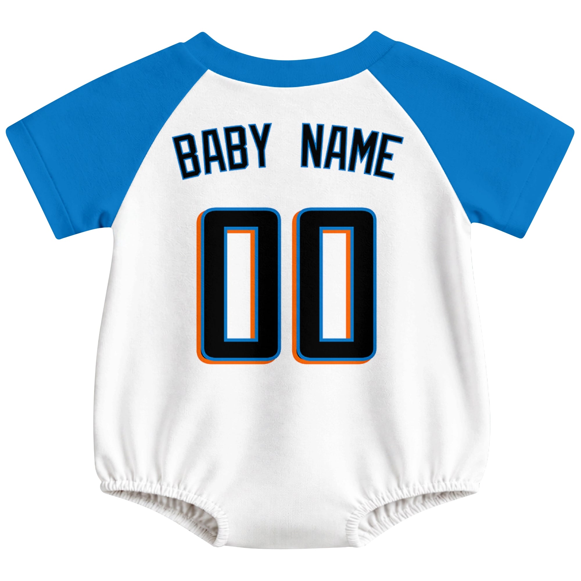 Miami baseball baby bodysuit back view in White color style with custom baby name and number