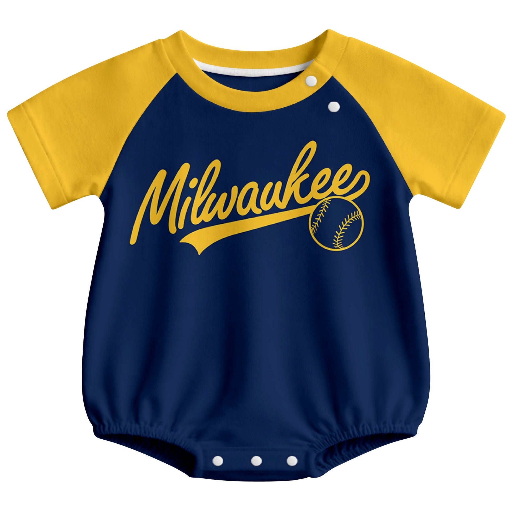 Milwaukee baseball baby bodysuit front view in Navy color style