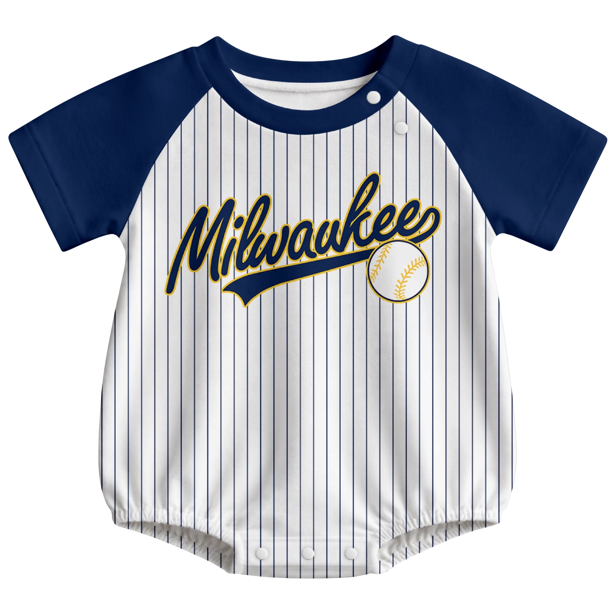 Milwaukee baseball baby bodysuit front view in White color style