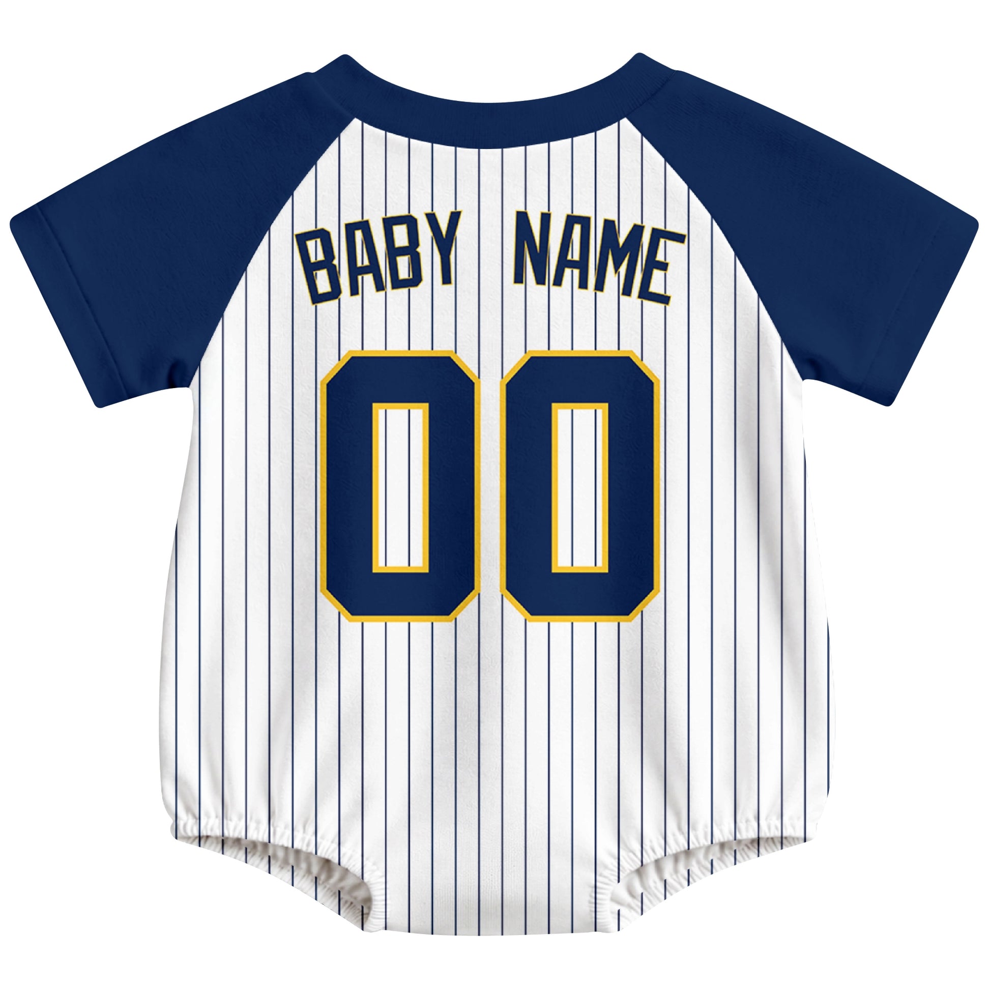 Milwaukee baseball baby bodysuit back view in White color style with custom baby name and number